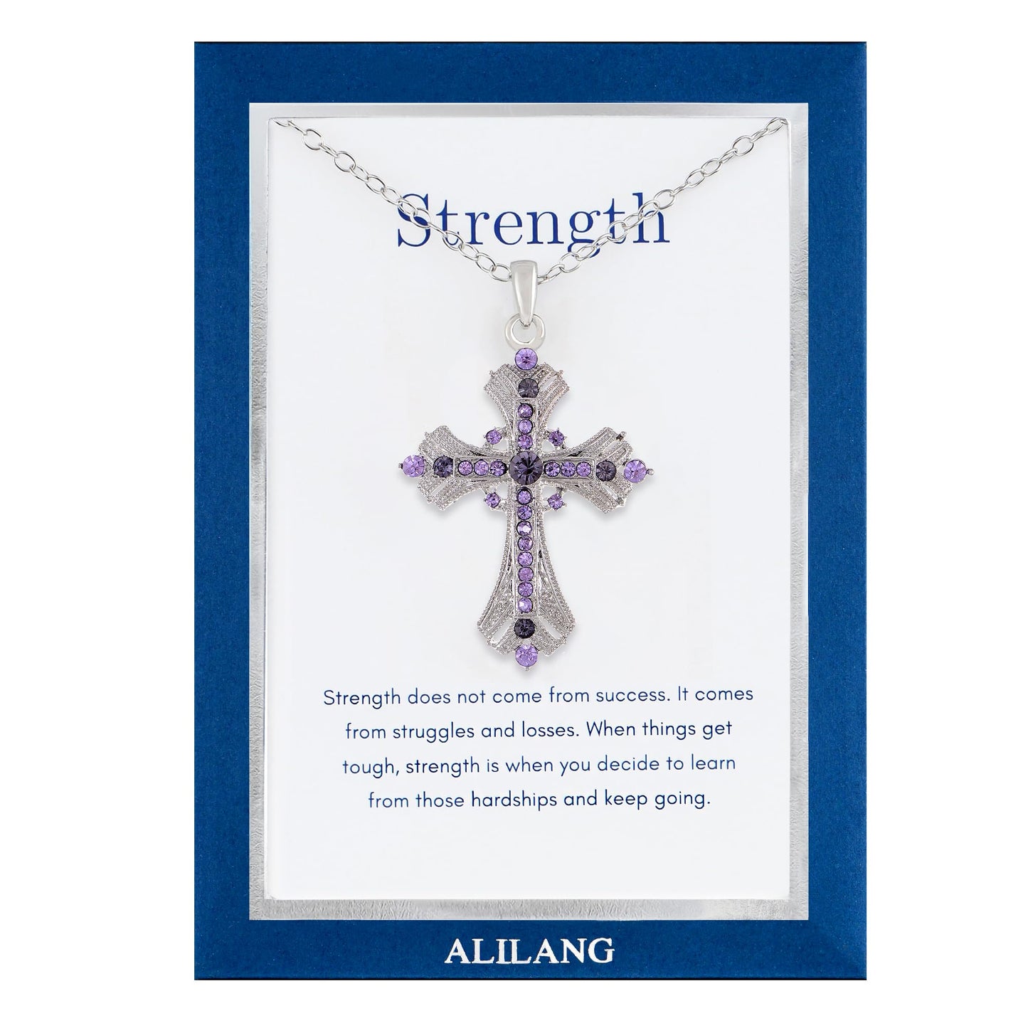 Alilang Purple Lavender Rhinestone Celtic Cross Pendant Necklace with Religious Gift Message Card & Envelope Christian Jewelry Gifts