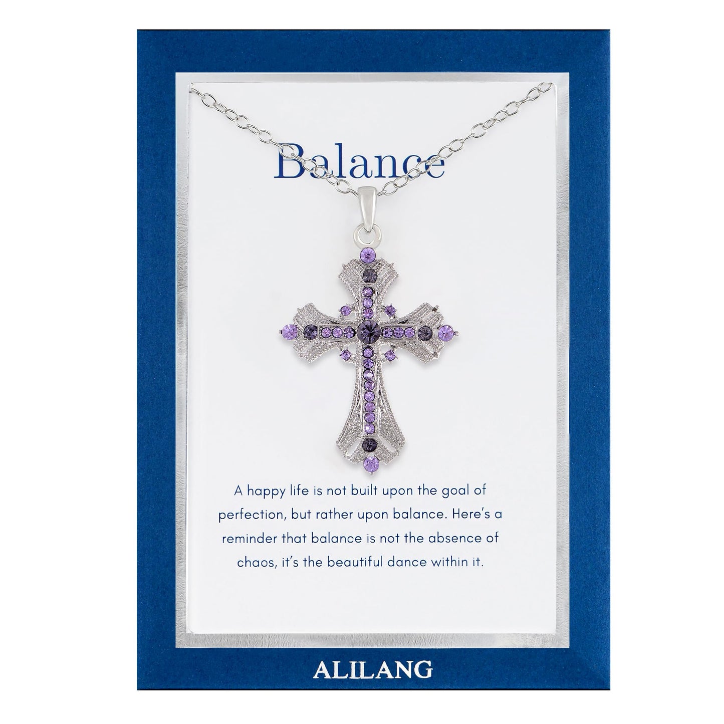 Alilang Purple Lavender Rhinestone Celtic Cross Pendant Necklace with Religious Gift Message Card & Envelope Christian Jewelry Gifts