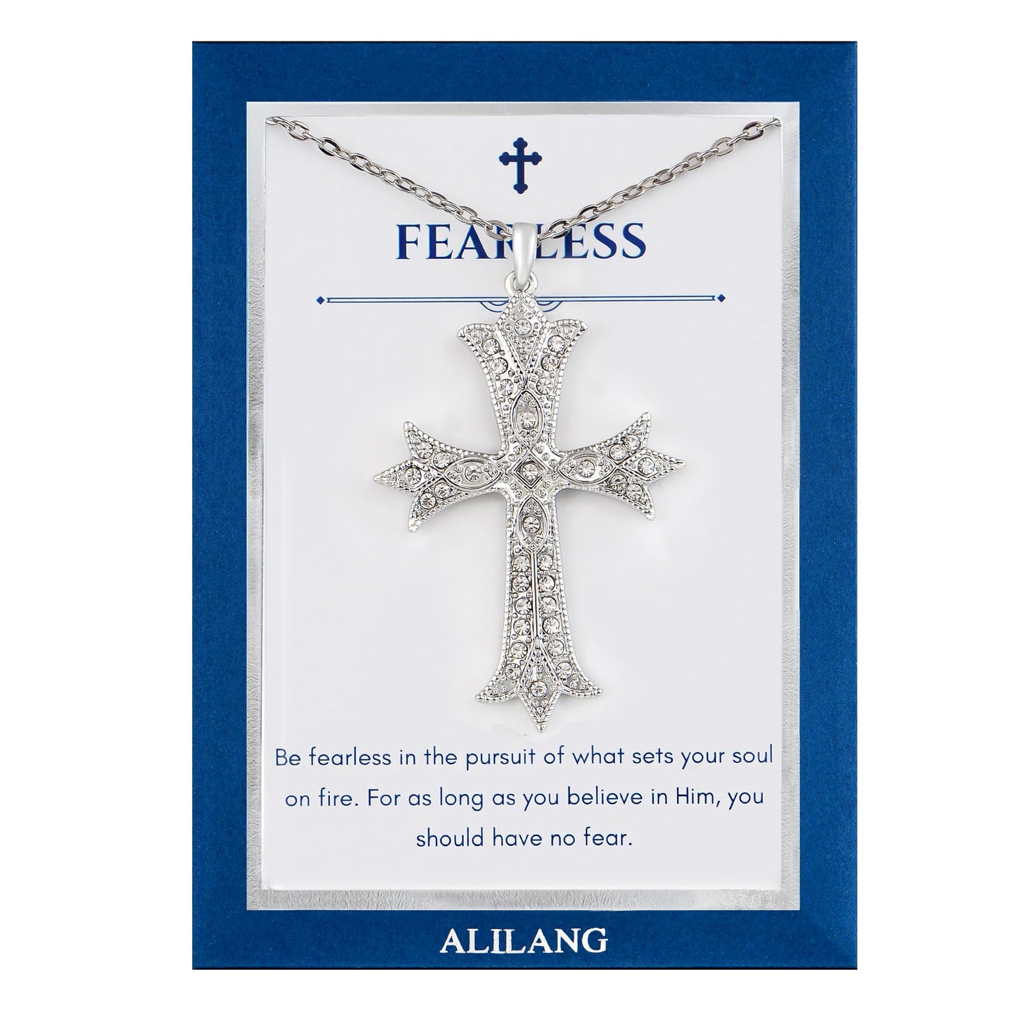 Alilang Silver Tone Clear Crystal Rhinestone Cross Patonce Pendant Necklace with Religious Gift Message Card & Envelope Christian Jewelry Gifts