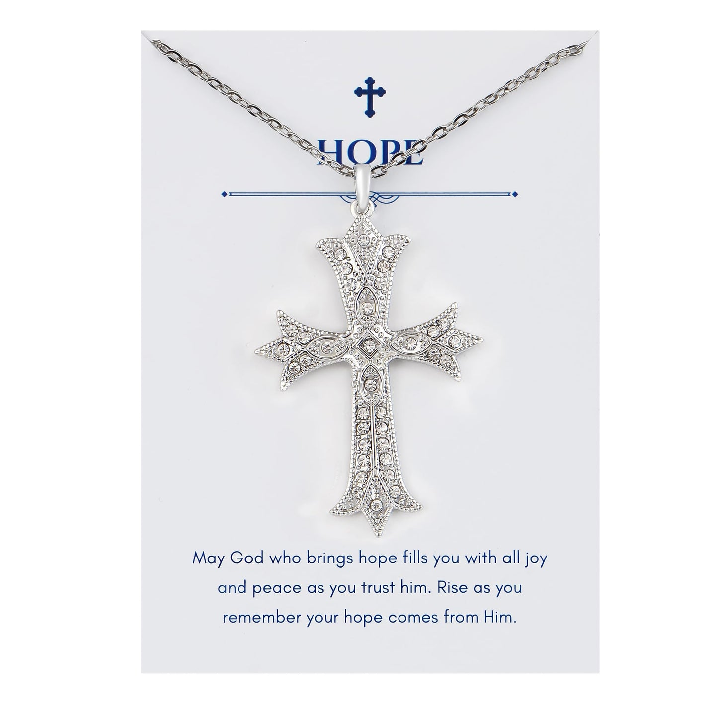 Alilang Silver Tone Clear Crystal Rhinestone Cross Patonce Pendant Necklace with Religious Gift Message Card & Envelope Christian Jewelry Gifts