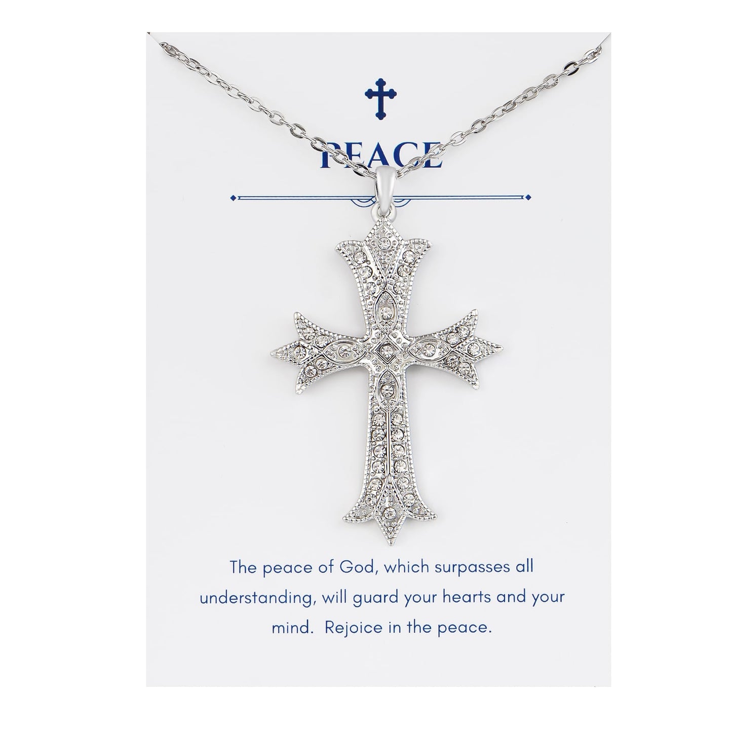 Alilang Silver Tone Clear Crystal Rhinestone Cross Patonce Pendant Necklace with Religious Gift Message Card & Envelope Christian Jewelry Gifts