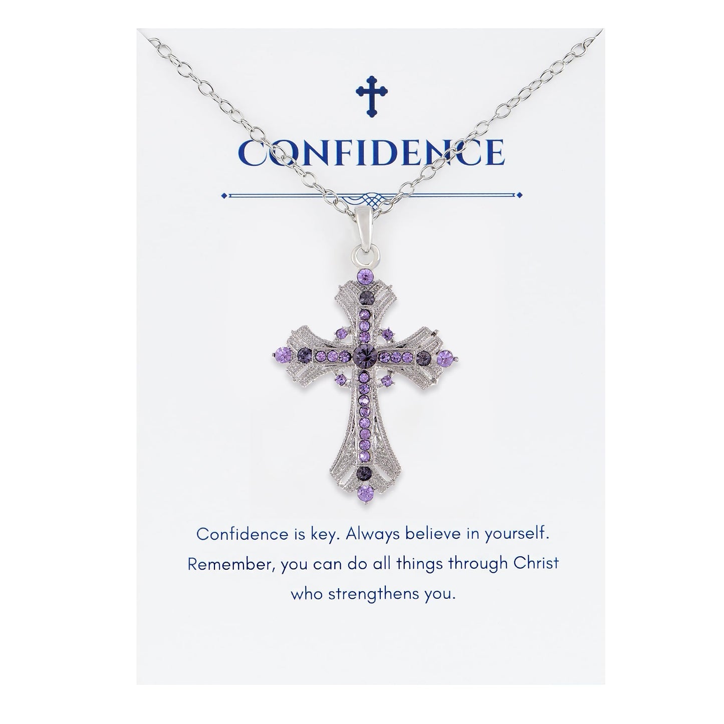 Alilang Purple Lavender Rhinestone Celtic Cross Pendant Necklace with Religious Gift Message Card & Envelope Christian Jewelry Gifts