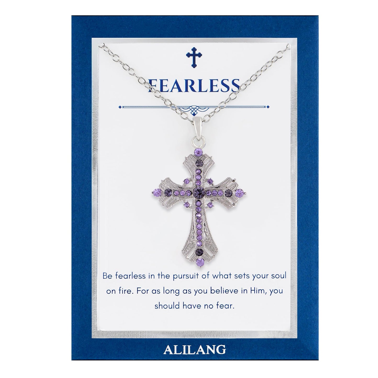 Alilang Purple Lavender Rhinestone Celtic Cross Pendant Necklace with Religious Gift Message Card & Envelope Christian Jewelry Gifts