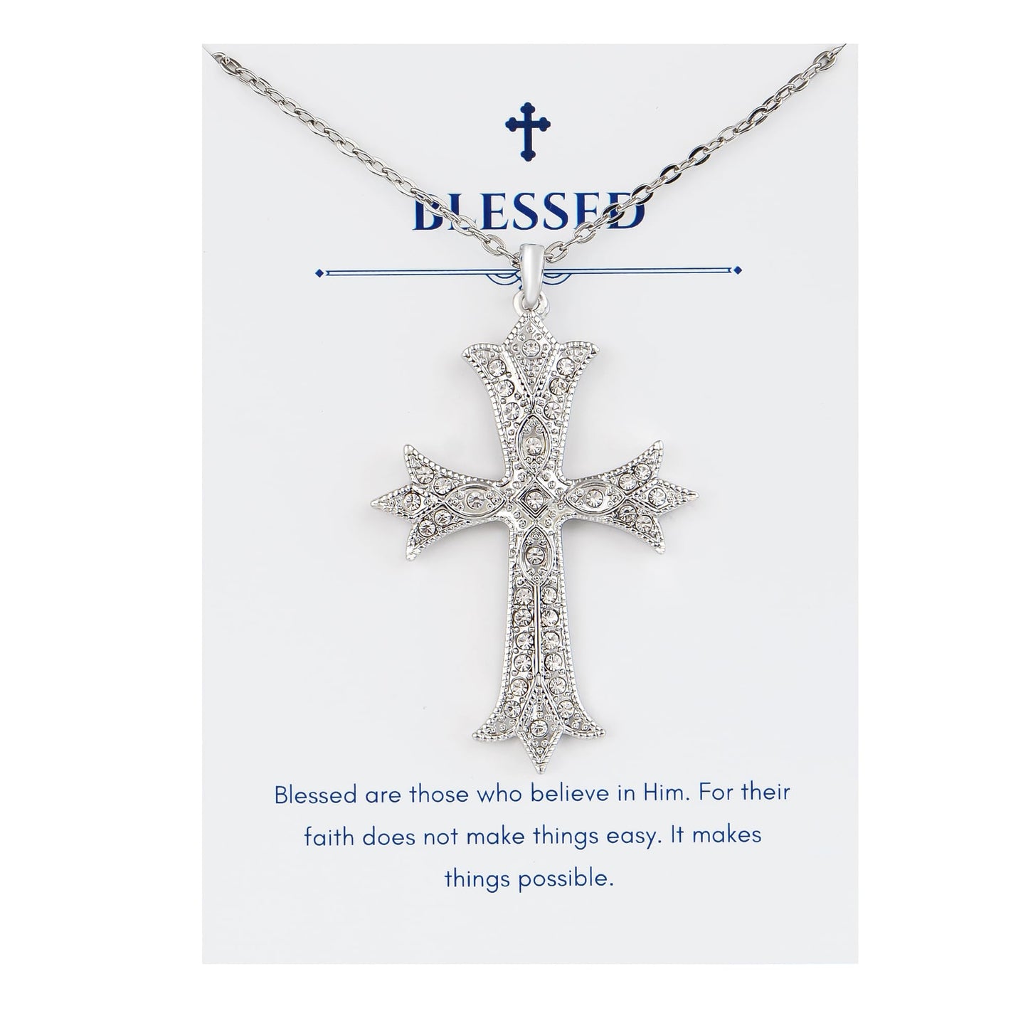 Alilang Silver Tone Clear Crystal Rhinestone Cross Patonce Pendant Necklace with Religious Gift Message Card & Envelope Christian Jewelry Gifts