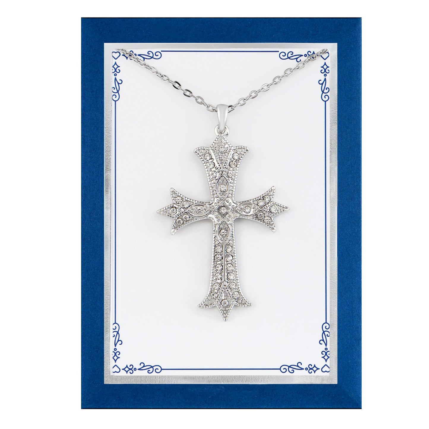 Alilang Silver Tone Clear Crystal Rhinestone Cross Patonce Pendant Necklace with Religious Gift Message Card & Envelope Christian Jewelry Gifts