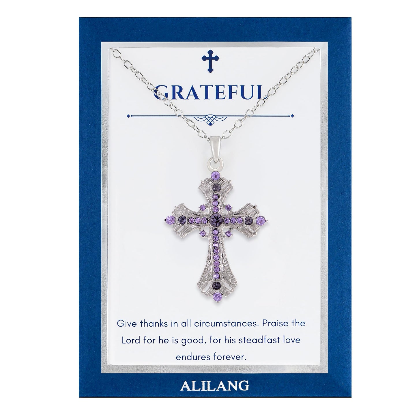 Alilang Purple Lavender Rhinestone Celtic Cross Pendant Necklace with Religious Gift Message Card & Envelope Christian Jewelry Gifts