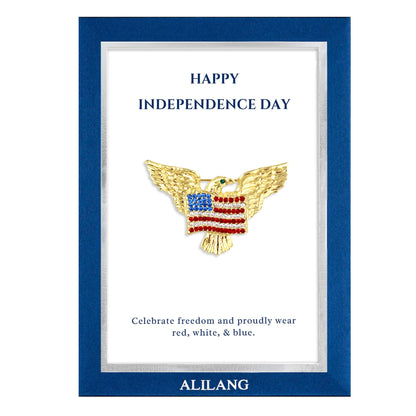 Alilang Golden Tone Bald Eagle American Flag Brooch Pin with Patriotic Gift Message Card & Envelope Jewelry Gifts