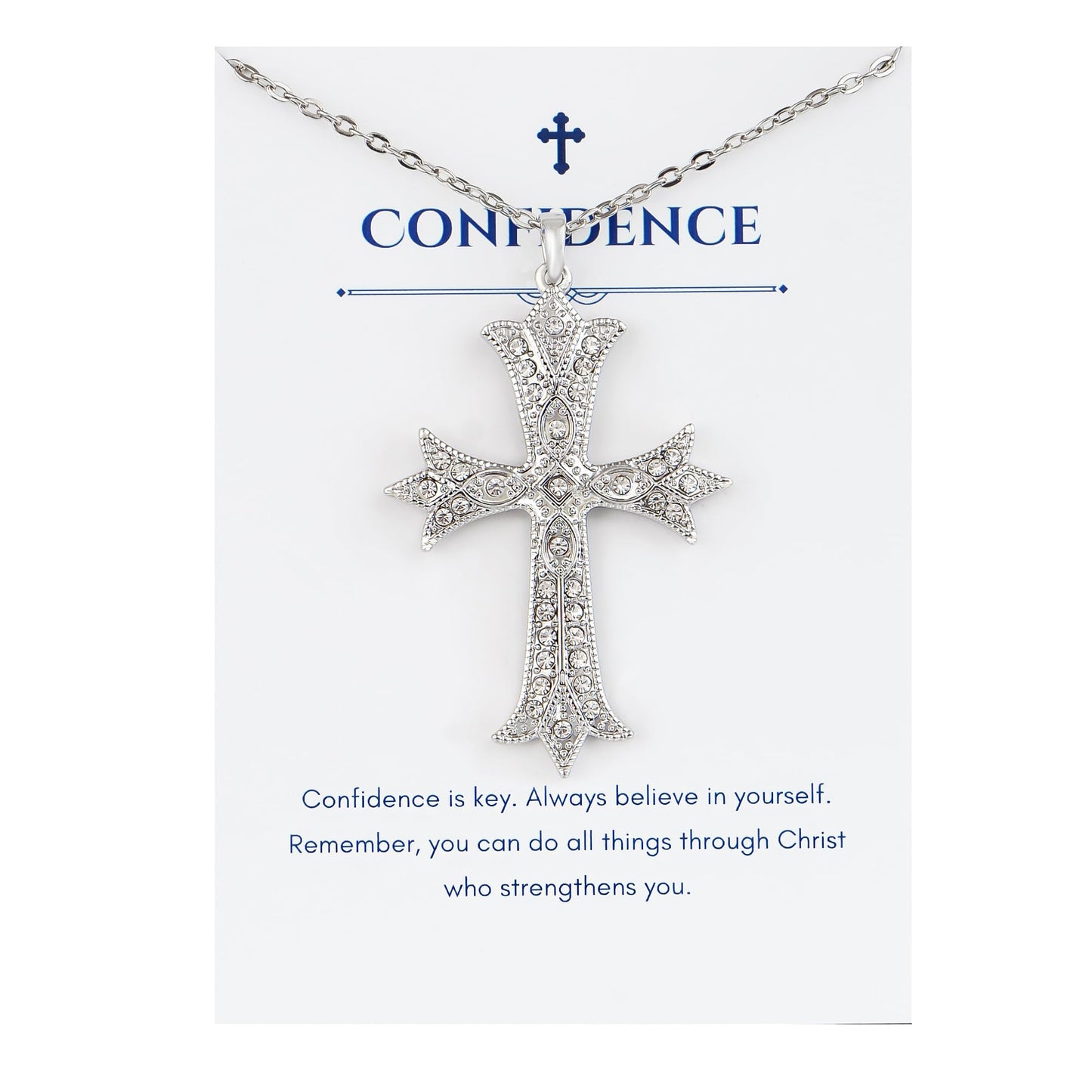 Alilang Silver Tone Clear Crystal Rhinestone Cross Patonce Pendant Necklace with Religious Gift Message Card & Envelope Christian Jewelry Gifts