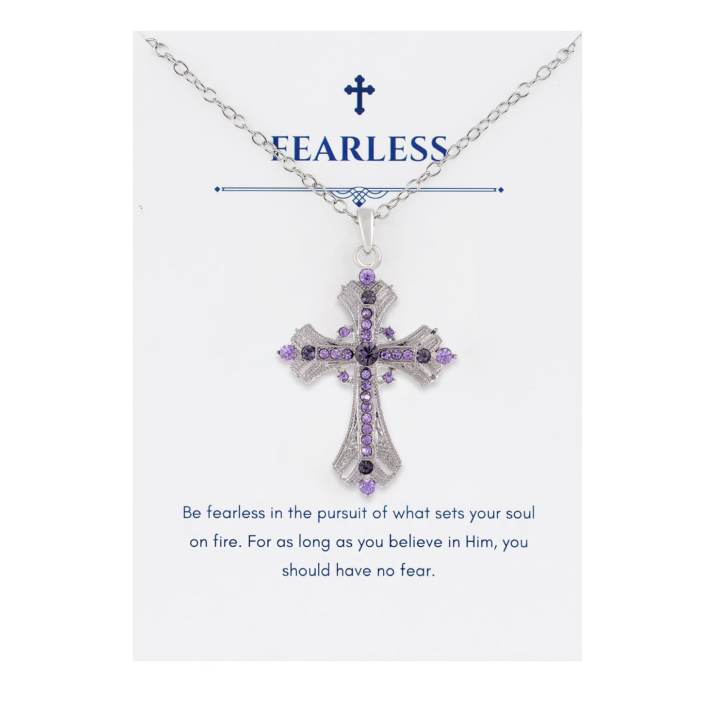 Alilang Purple Lavender Rhinestone Celtic Cross Pendant Necklace with Religious Gift Message Card & Envelope Christian Jewelry Gifts