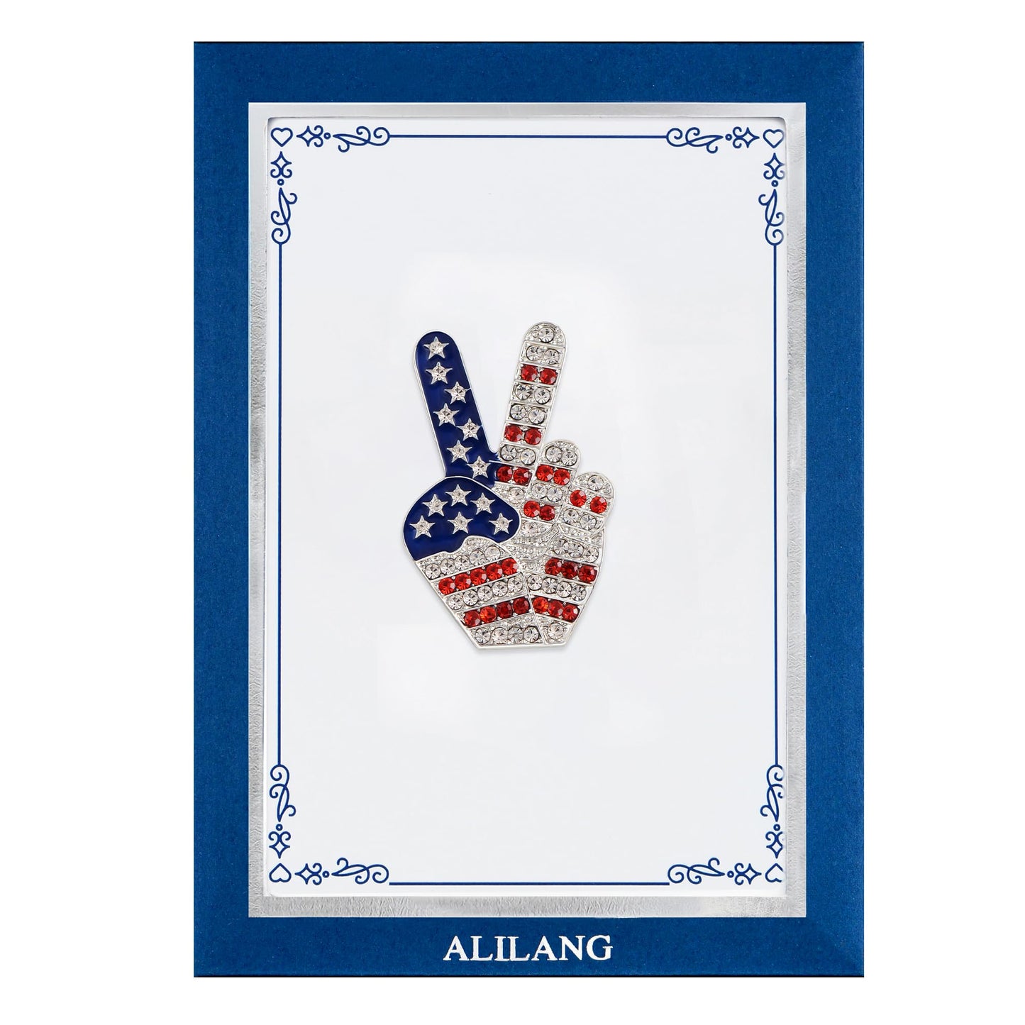 Alilang USA Flag Peace Sign Red White Blue Brooch Pin with Patriotic Gift Message Card & Envelope Jewelry Gifts