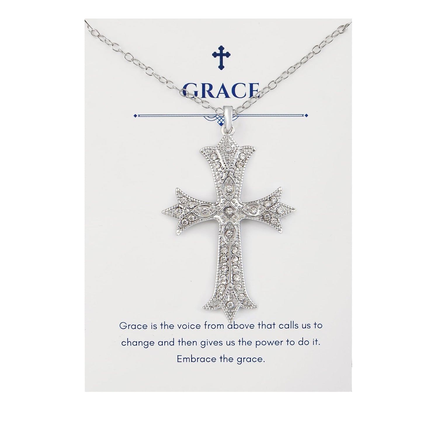 Alilang Silver Tone Clear Crystal Rhinestone Cross Patonce Pendant Necklace with Religious Gift Message Card & Envelope Christian Jewelry Gifts