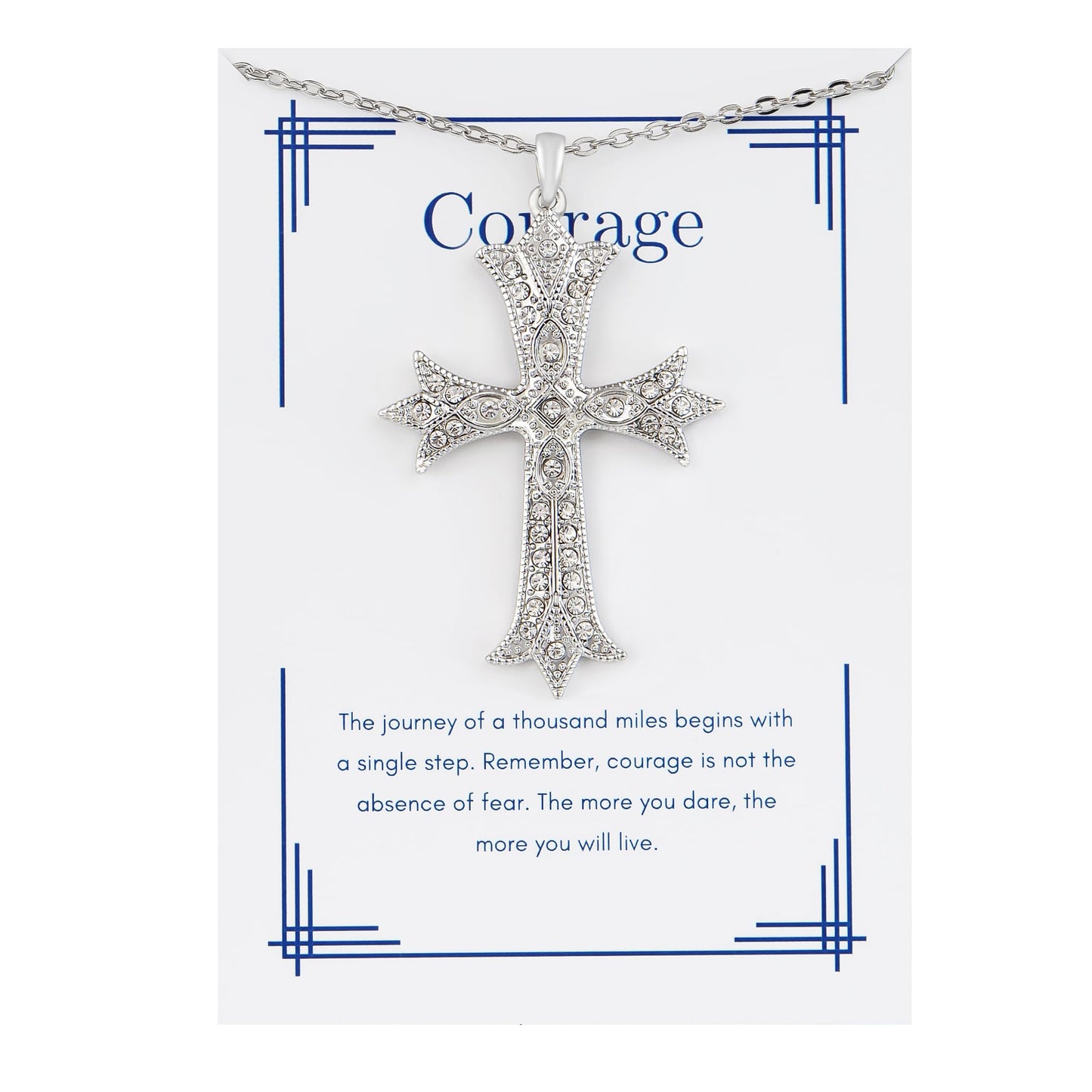 Alilang Silver Tone Clear Crystal Rhinestone Cross Patonce Pendant Necklace with Religious Gift Message Card & Envelope Christian Jewelry Gifts