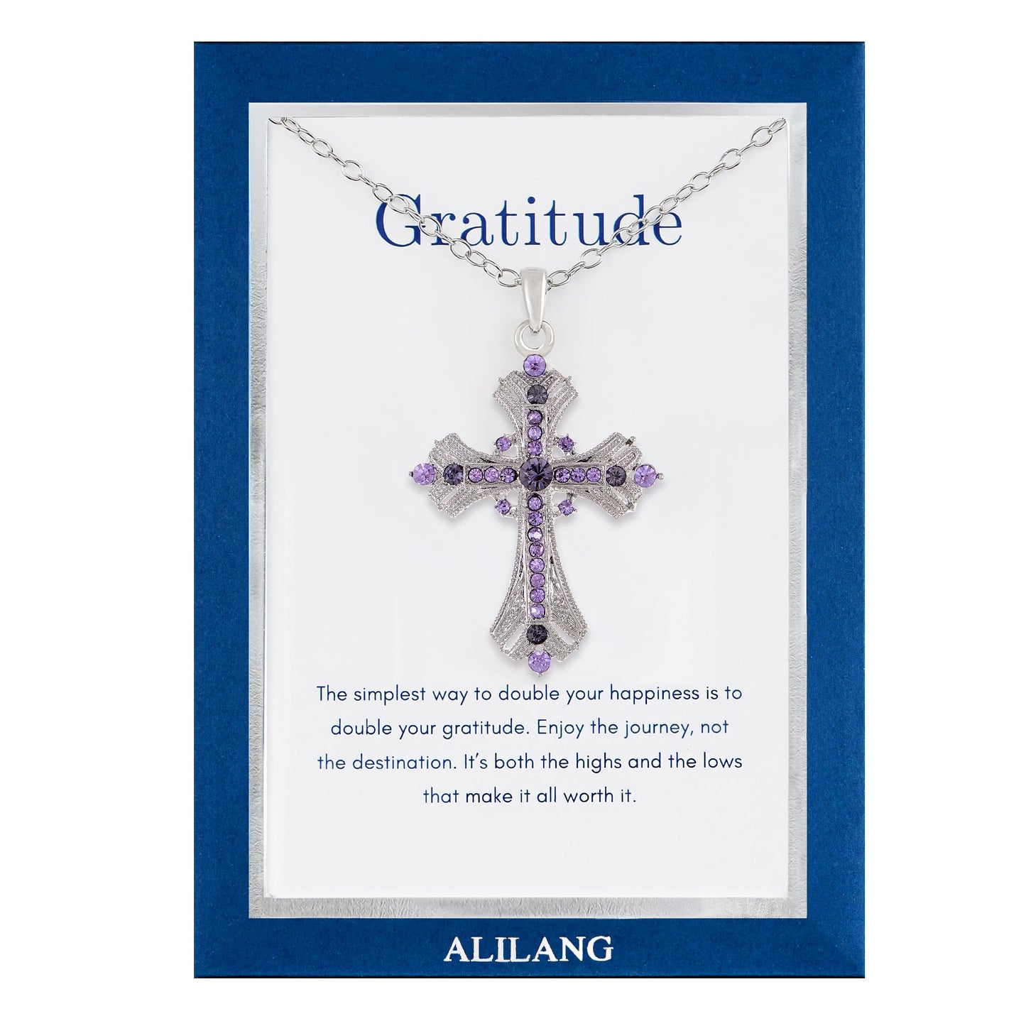 Alilang Purple Lavender Rhinestone Celtic Cross Pendant Necklace with Religious Gift Message Card & Envelope Christian Jewelry Gifts