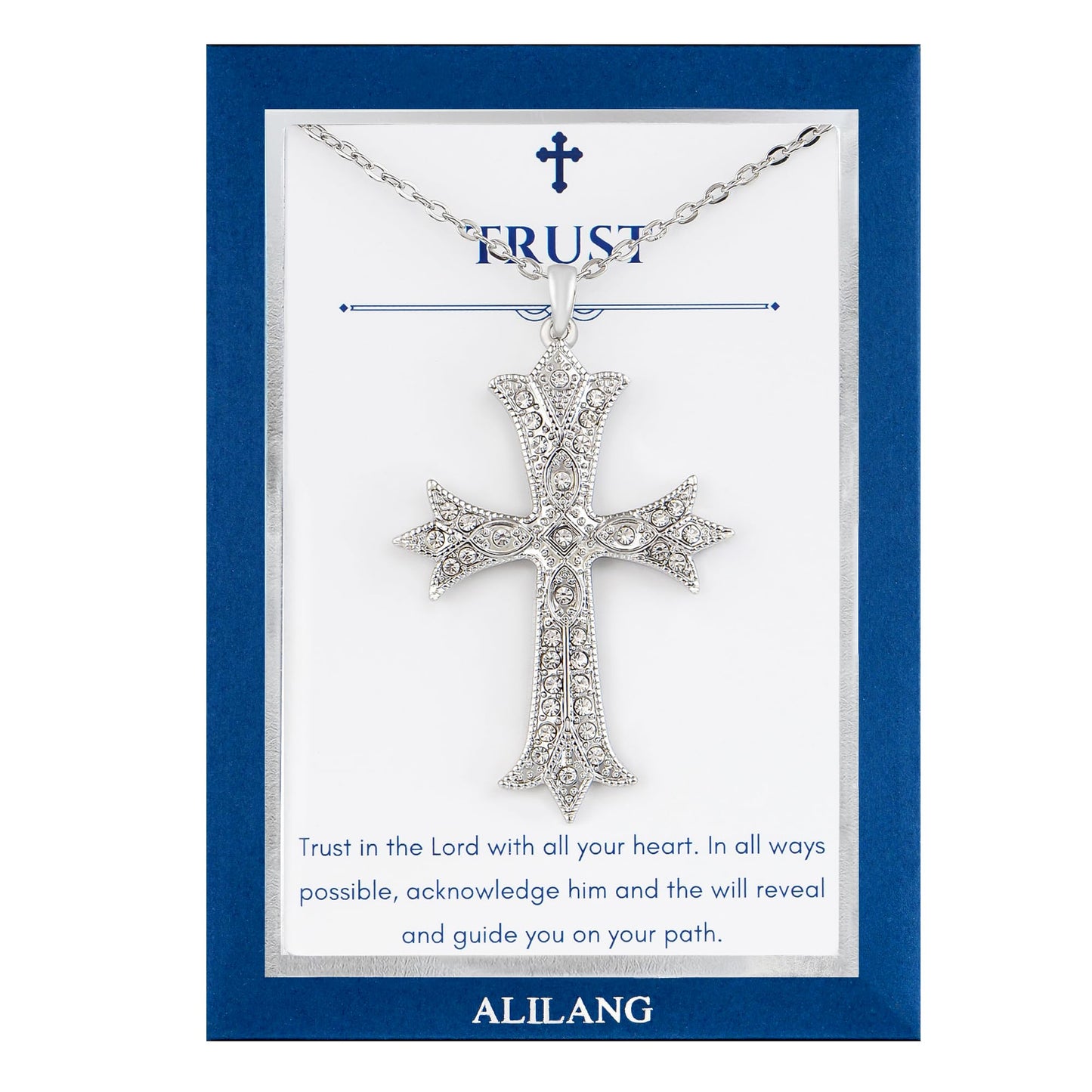 Alilang Silver Tone Clear Crystal Rhinestone Cross Patonce Pendant Necklace with Religious Gift Message Card & Envelope Christian Jewelry Gifts