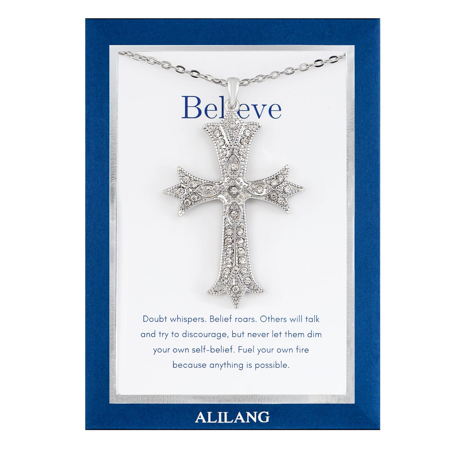 Alilang Silver Tone Clear Crystal Rhinestone Cross Patonce Pendant Necklace with Religious Gift Message Card & Envelope Christian Jewelry Gifts