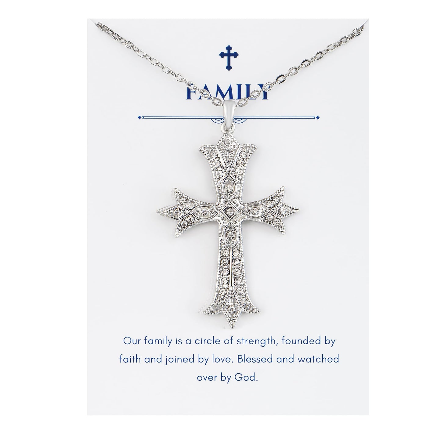 Alilang Silver Tone Clear Crystal Rhinestone Cross Patonce Pendant Necklace with Religious Gift Message Card & Envelope Christian Jewelry Gifts