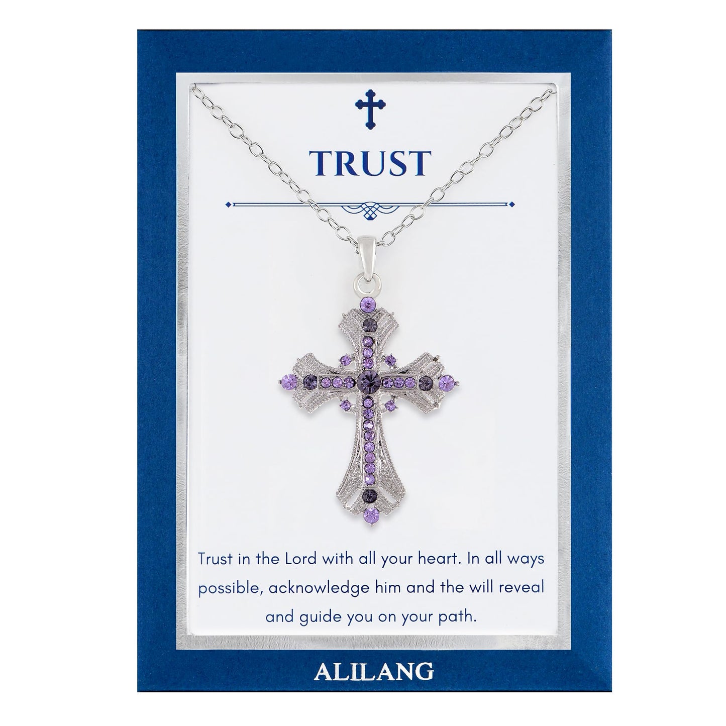 Alilang Purple Lavender Rhinestone Celtic Cross Pendant Necklace with Religious Gift Message Card & Envelope Christian Jewelry Gifts