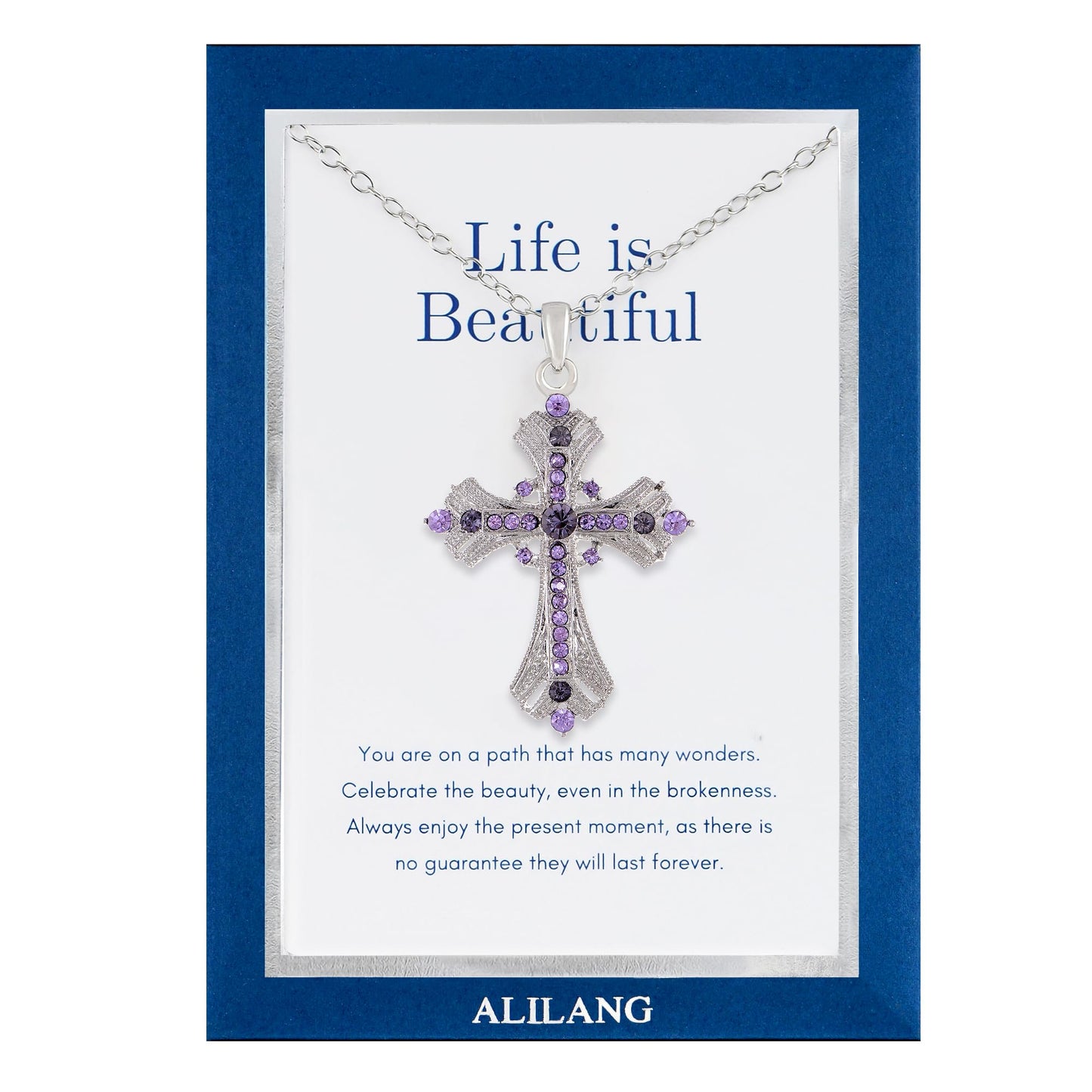 Alilang Purple Lavender Rhinestone Celtic Cross Pendant Necklace with Religious Gift Message Card & Envelope Christian Jewelry Gifts