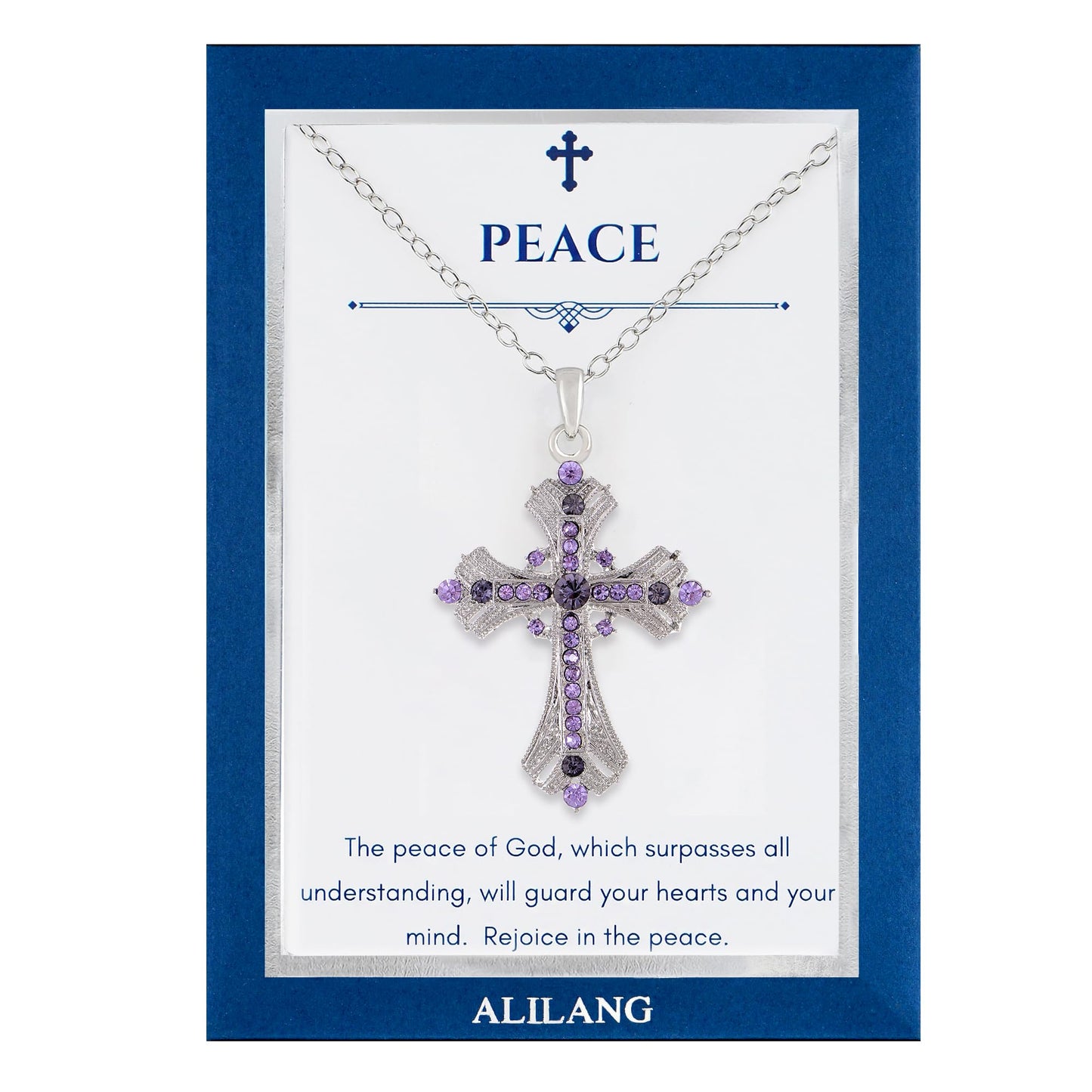 Alilang Purple Lavender Rhinestone Celtic Cross Pendant Necklace with Religious Gift Message Card & Envelope Christian Jewelry Gifts