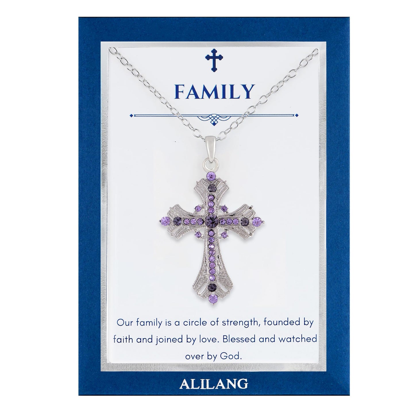 Alilang Purple Lavender Rhinestone Celtic Cross Pendant Necklace with Religious Gift Message Card & Envelope Christian Jewelry Gifts