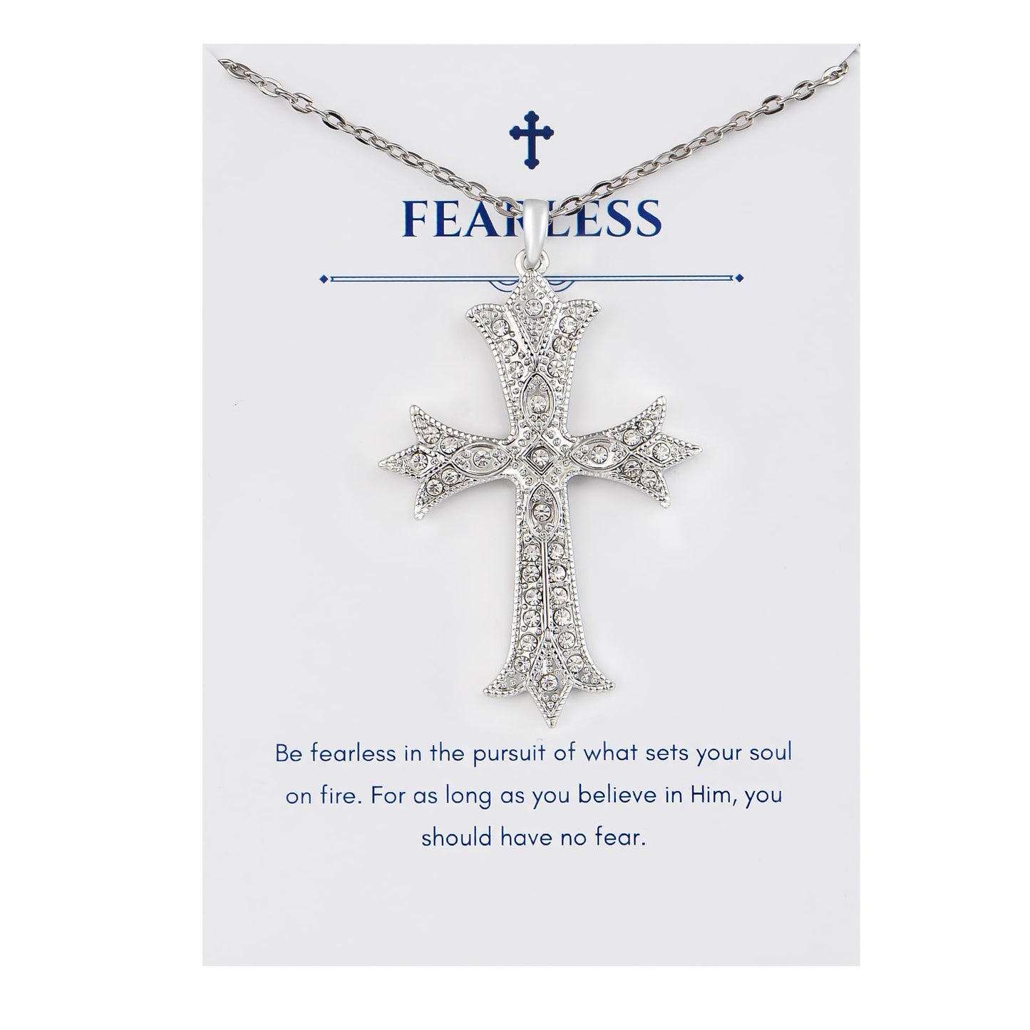 Alilang Silver Tone Clear Crystal Rhinestone Cross Patonce Pendant Necklace with Religious Gift Message Card & Envelope Christian Jewelry Gifts