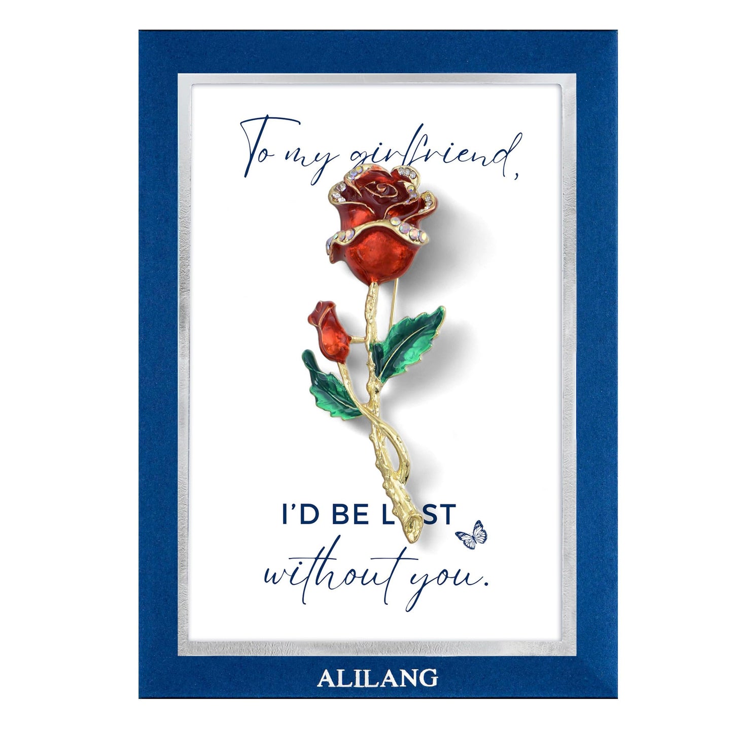 Alilang Women's Belle Red Rose Flower Brooch Pin - Enamel Crystal Rhinestone, Gold Tone, Versatile Jewelry