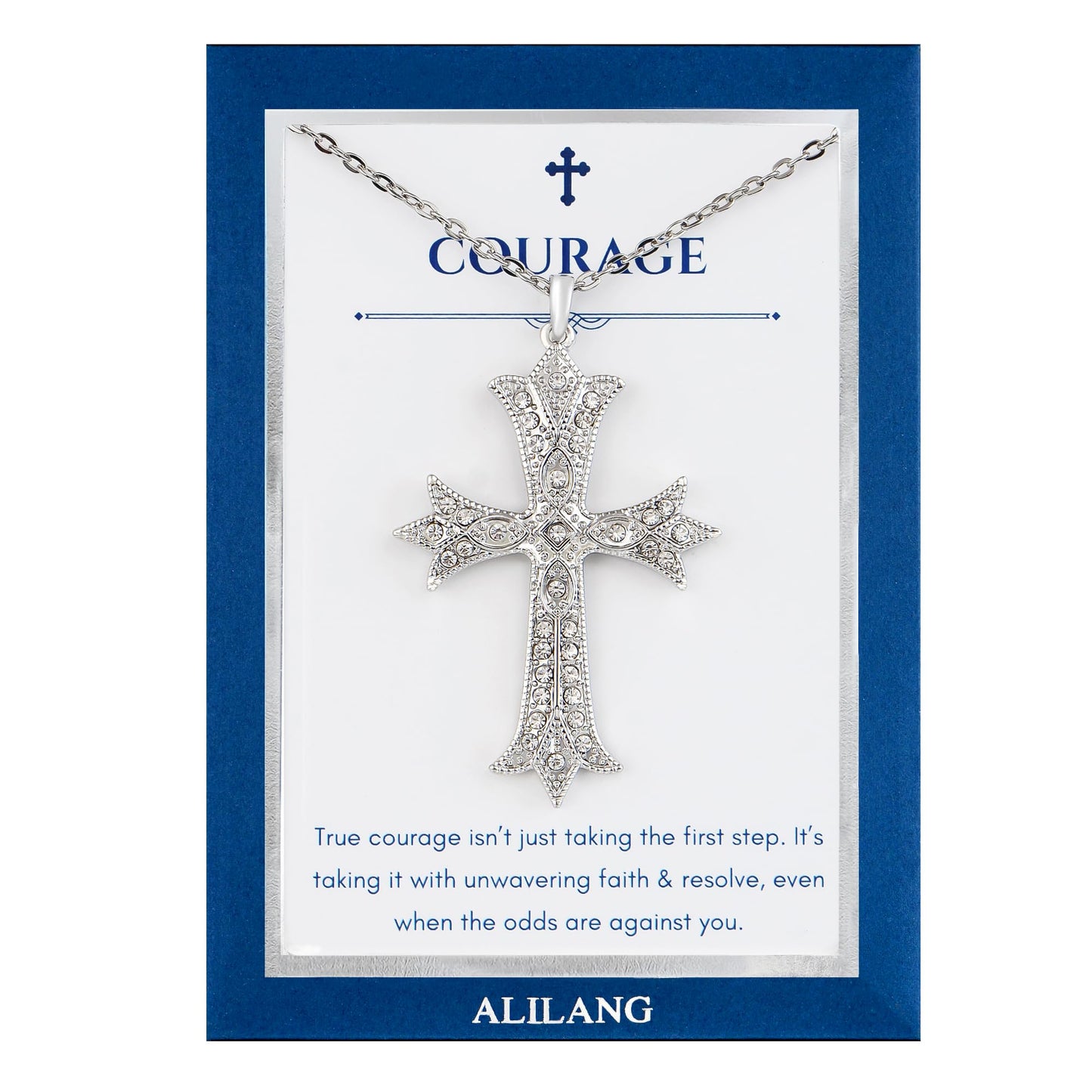 Alilang Silver Tone Clear Crystal Rhinestone Cross Patonce Pendant Necklace with Religious Gift Message Card & Envelope Christian Jewelry Gifts