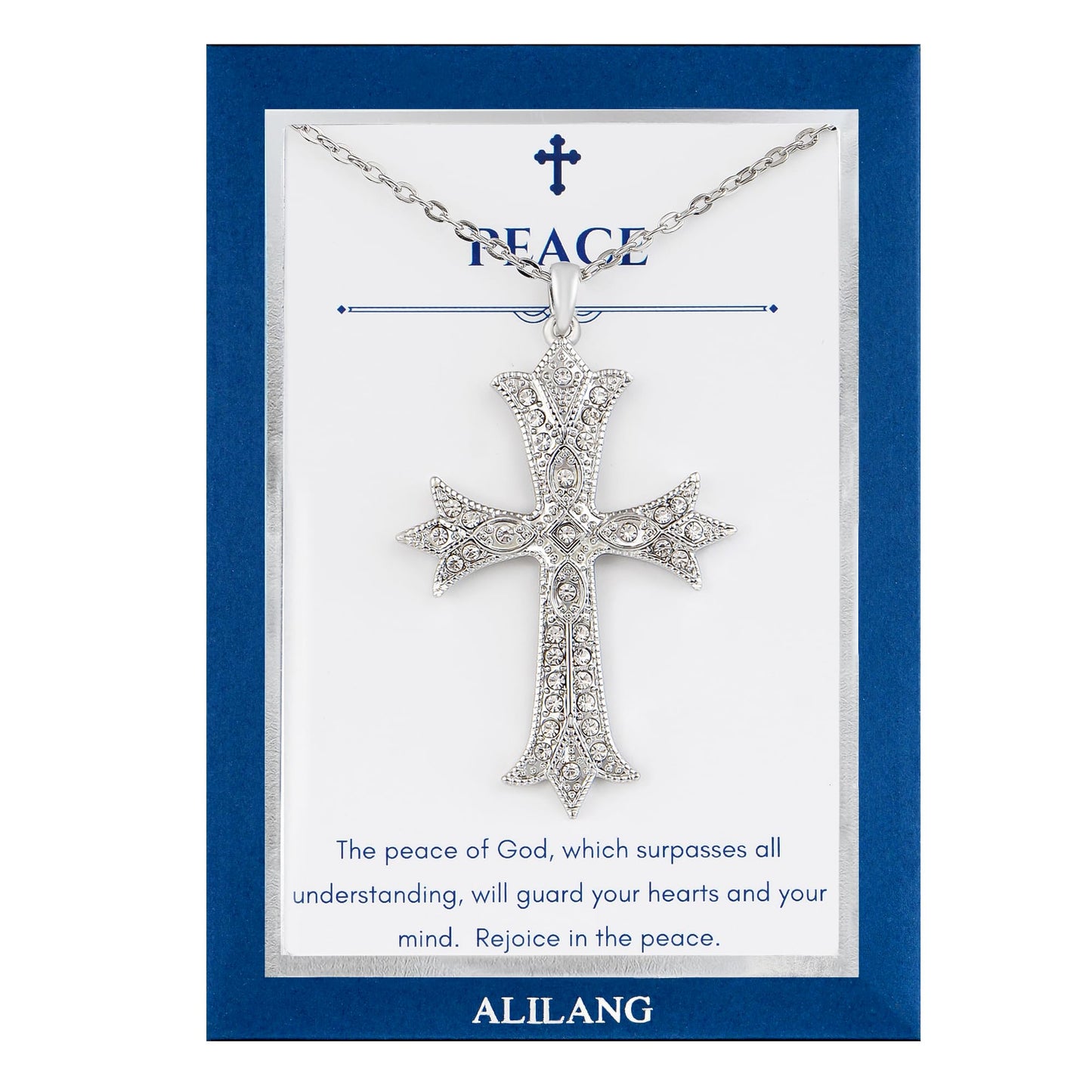 Alilang Silver Tone Clear Crystal Rhinestone Cross Patonce Pendant Necklace with Religious Gift Message Card & Envelope Christian Jewelry Gifts