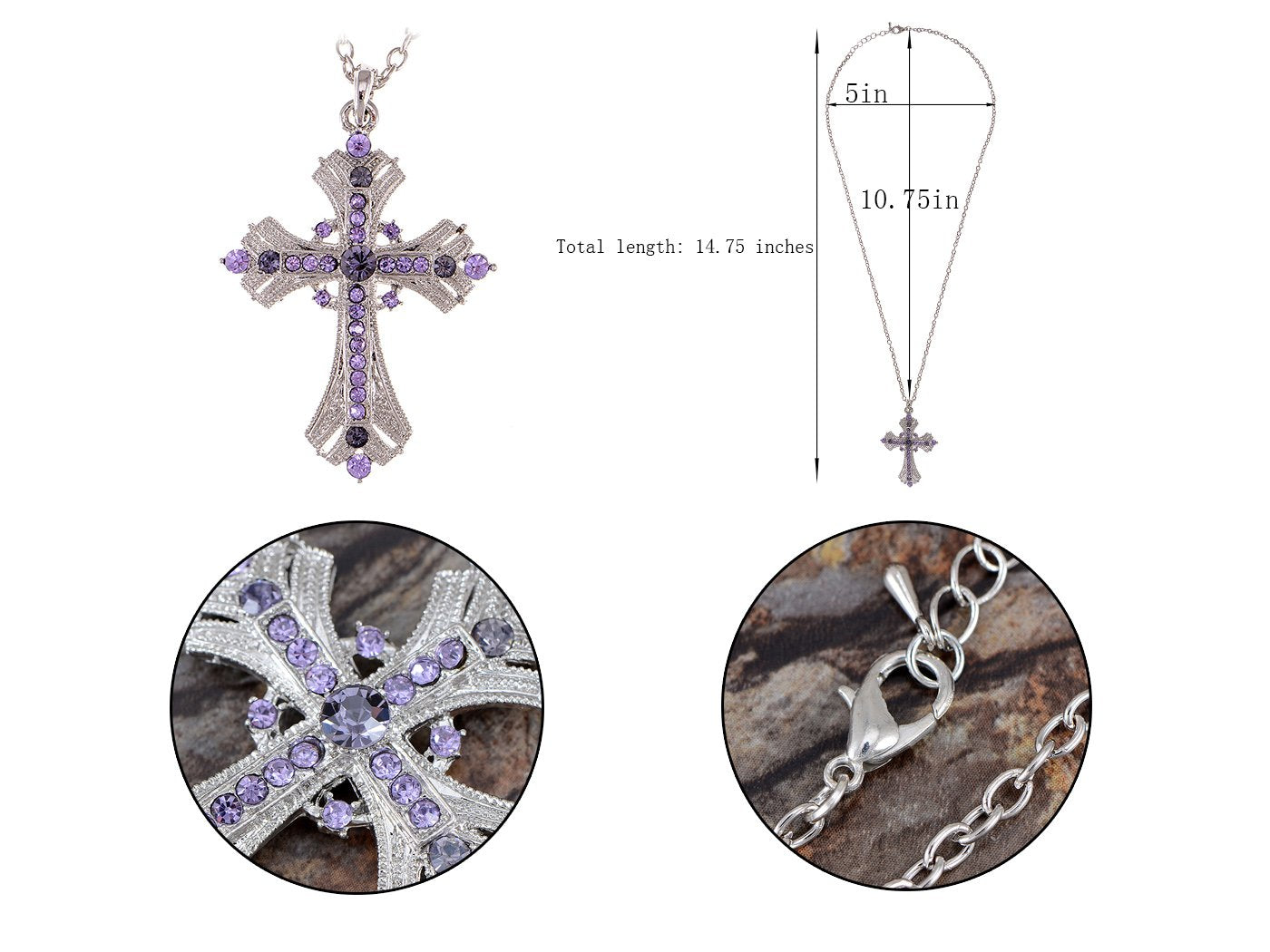 Alilang Purple Lavender Rhinestone Celtic Cross Pendant Necklace with Religious Gift Message Card & Envelope Christian Jewelry Gifts