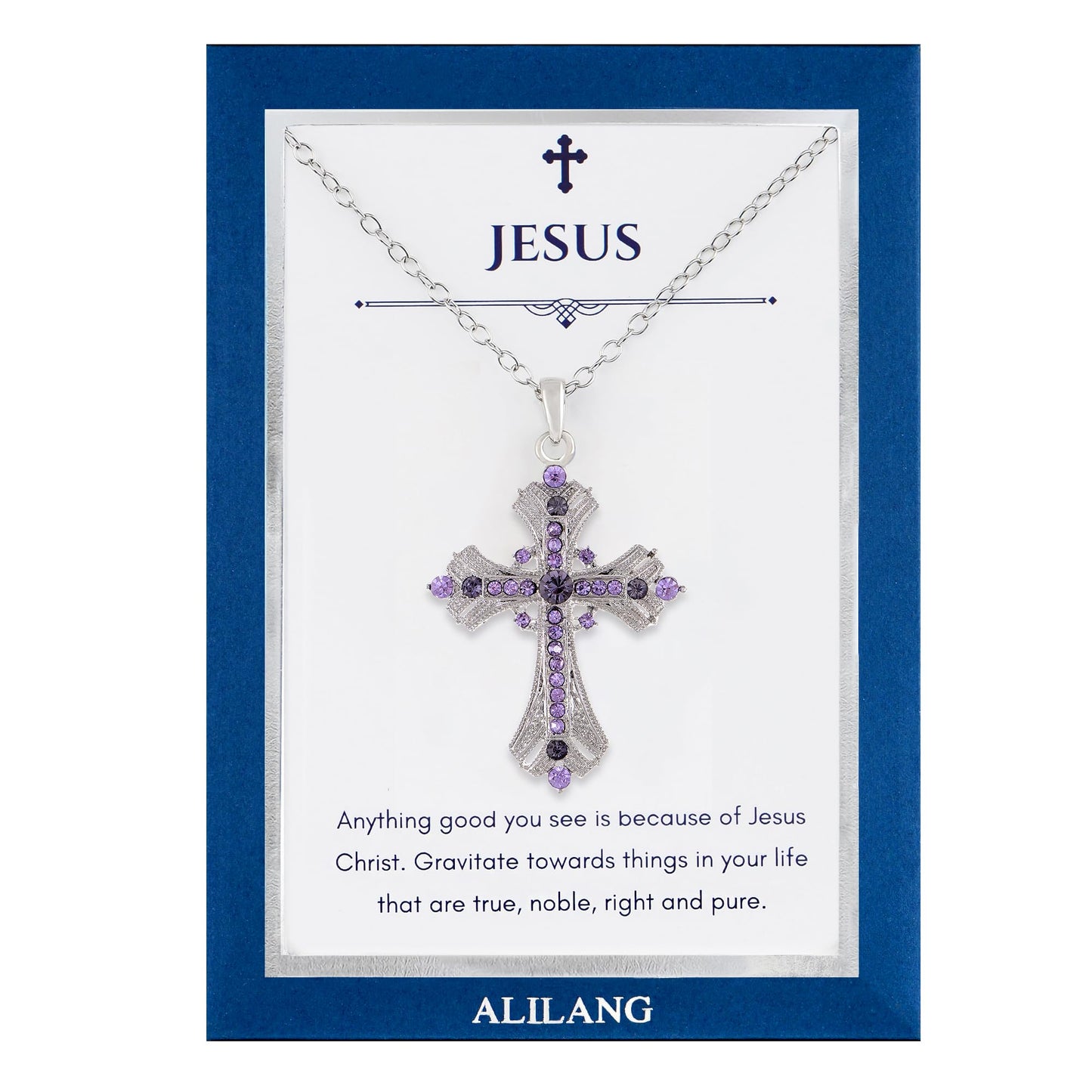 Alilang Purple Lavender Rhinestone Celtic Cross Pendant Necklace with Religious Gift Message Card & Envelope Christian Jewelry Gifts