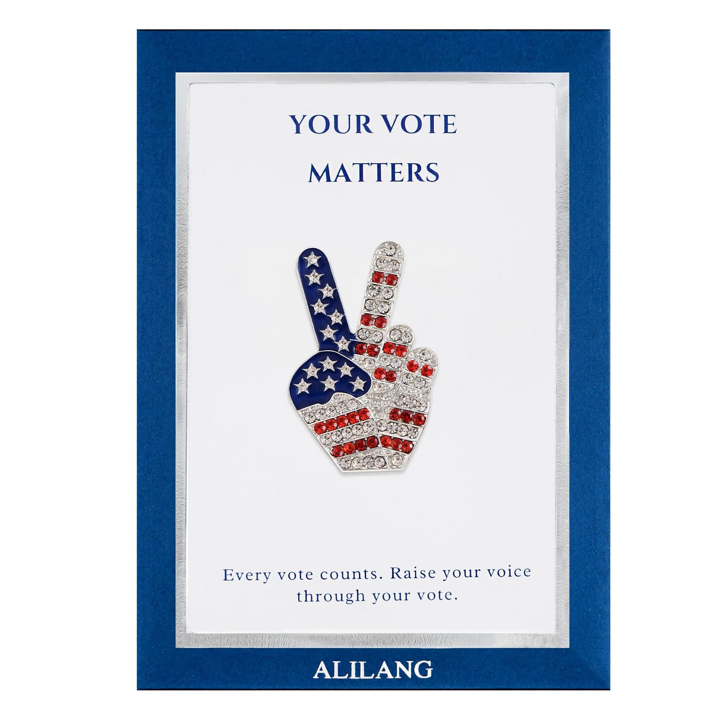 Alilang USA Flag Peace Sign Red White Blue Brooch Pin with Patriotic Gift Message Card & Envelope Jewelry Gifts