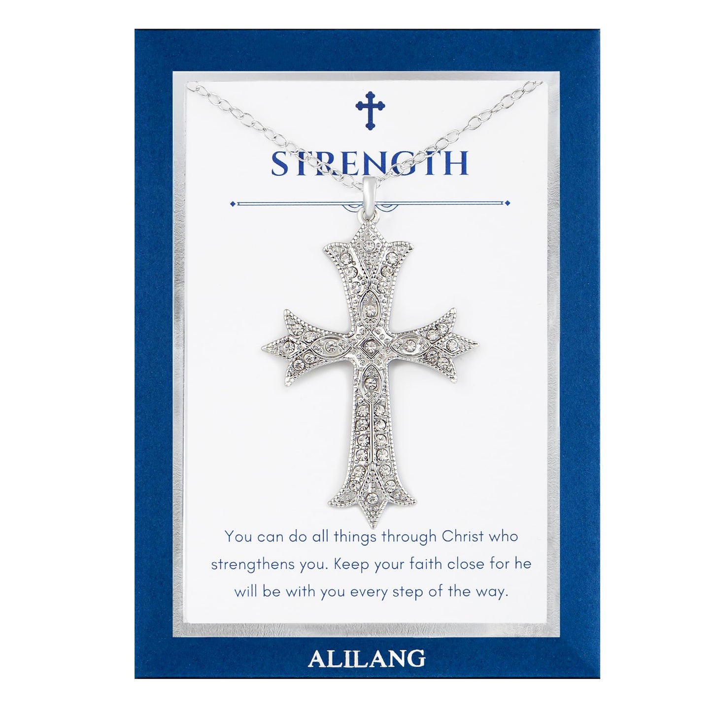 Alilang Silver Tone Clear Crystal Rhinestone Cross Patonce Pendant Necklace with Religious Gift Message Card & Envelope Christian Jewelry Gifts