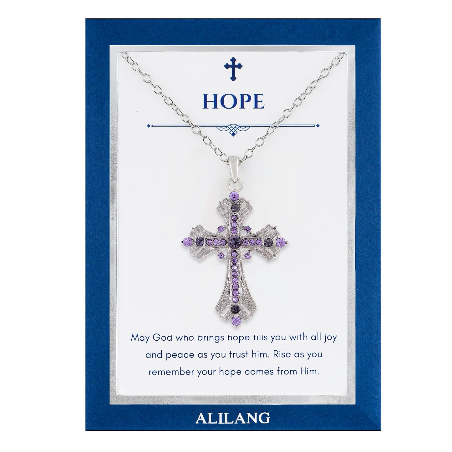 Alilang Purple Lavender Rhinestone Celtic Cross Pendant Necklace with Religious Gift Message Card & Envelope Christian Jewelry Gifts