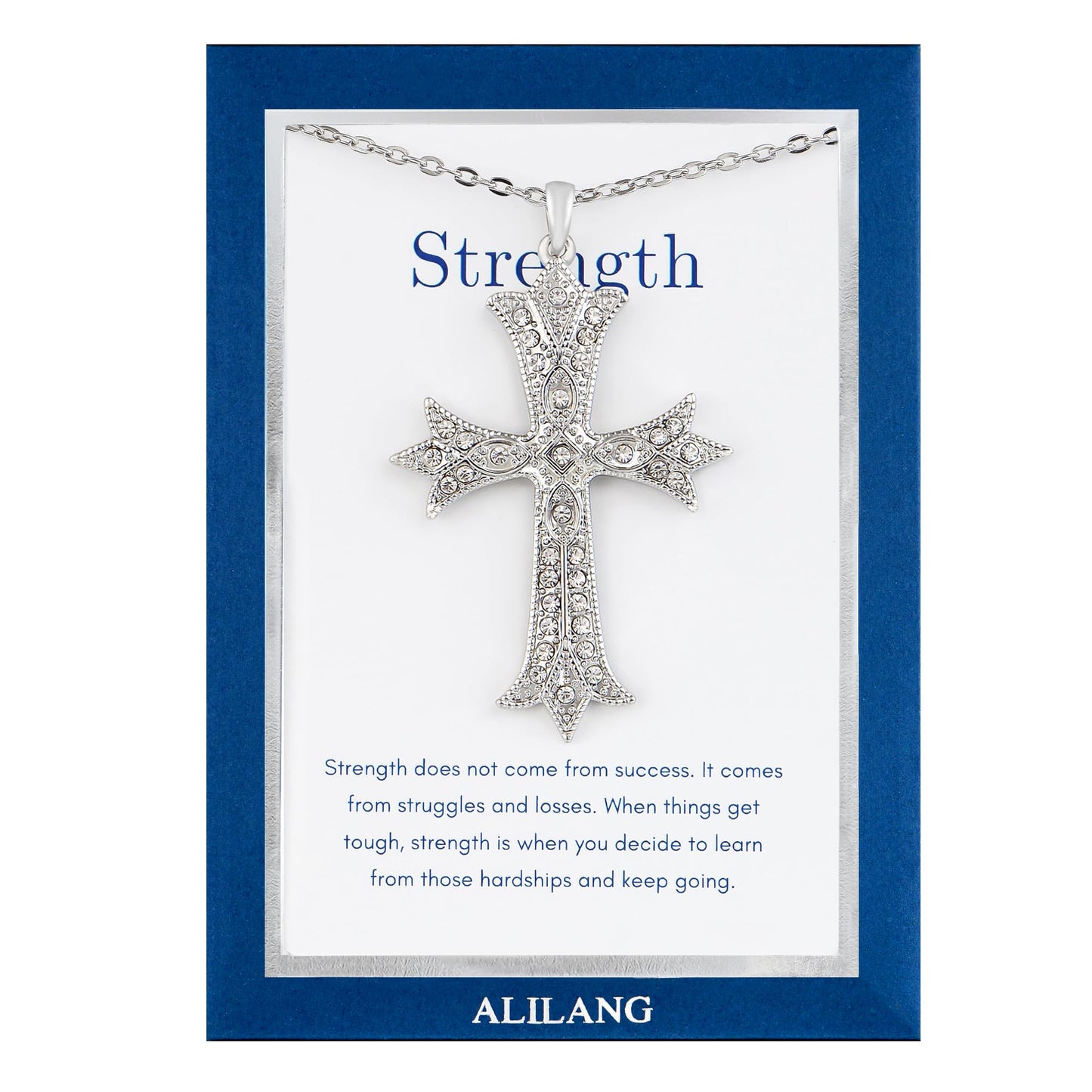 Alilang Silver Tone Clear Crystal Rhinestone Cross Patonce Pendant Necklace with Religious Gift Message Card & Envelope Christian Jewelry Gifts