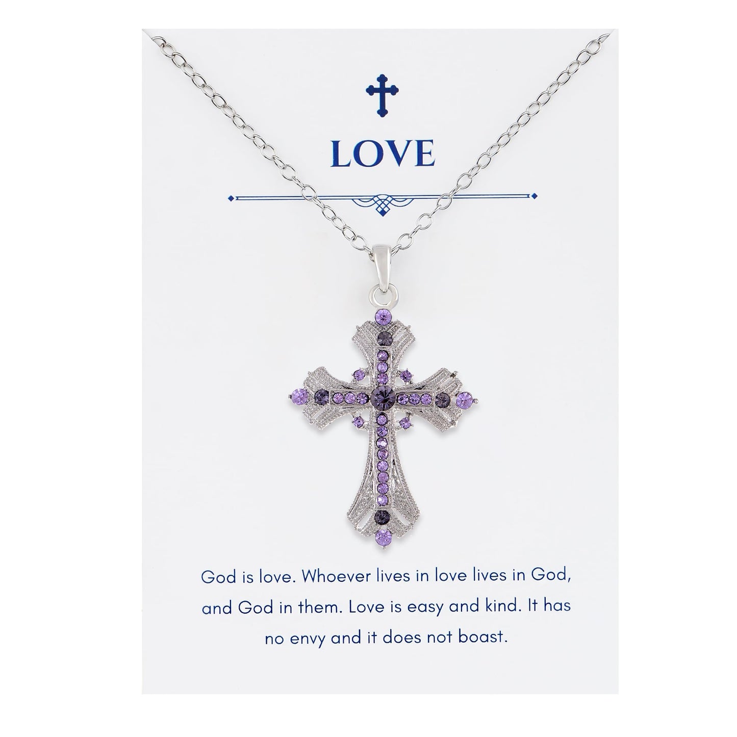 Alilang Purple Lavender Rhinestone Celtic Cross Pendant Necklace with Religious Gift Message Card & Envelope Christian Jewelry Gifts