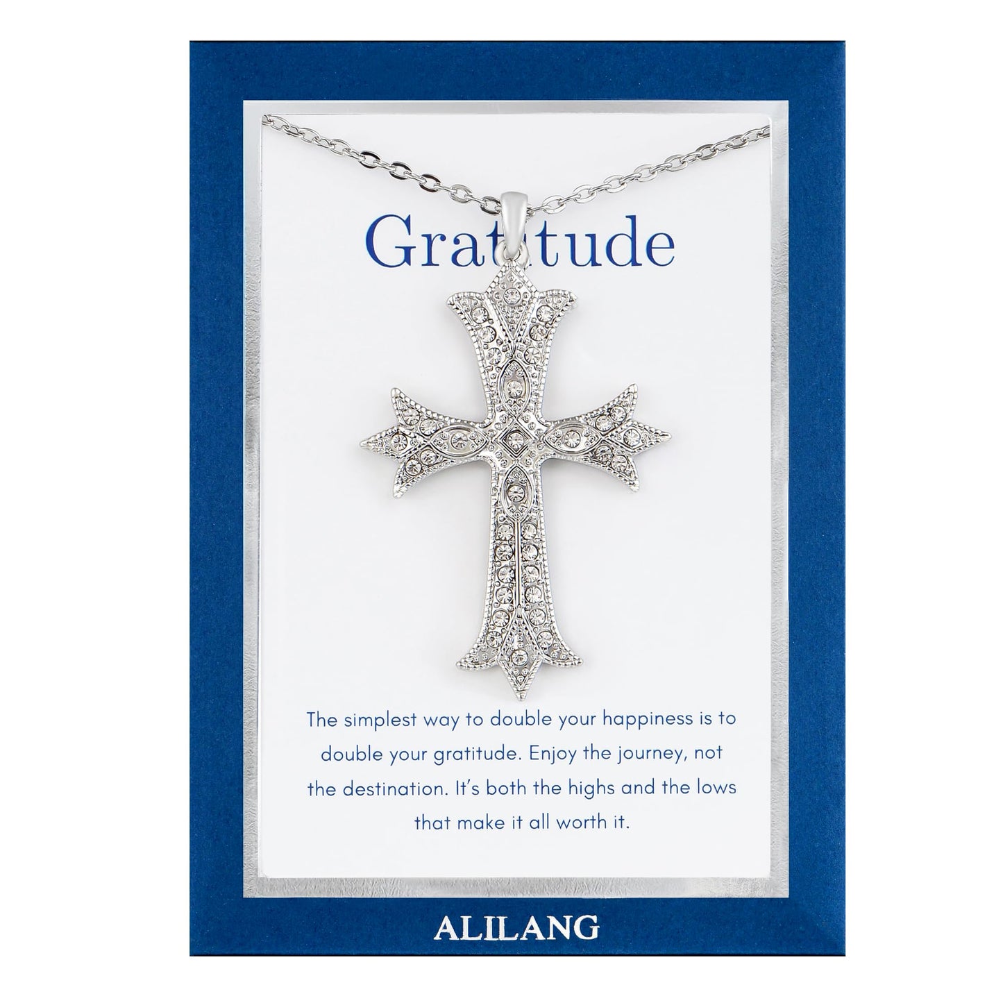 Alilang Silver Tone Clear Crystal Rhinestone Cross Patonce Pendant Necklace with Religious Gift Message Card & Envelope Christian Jewelry Gifts