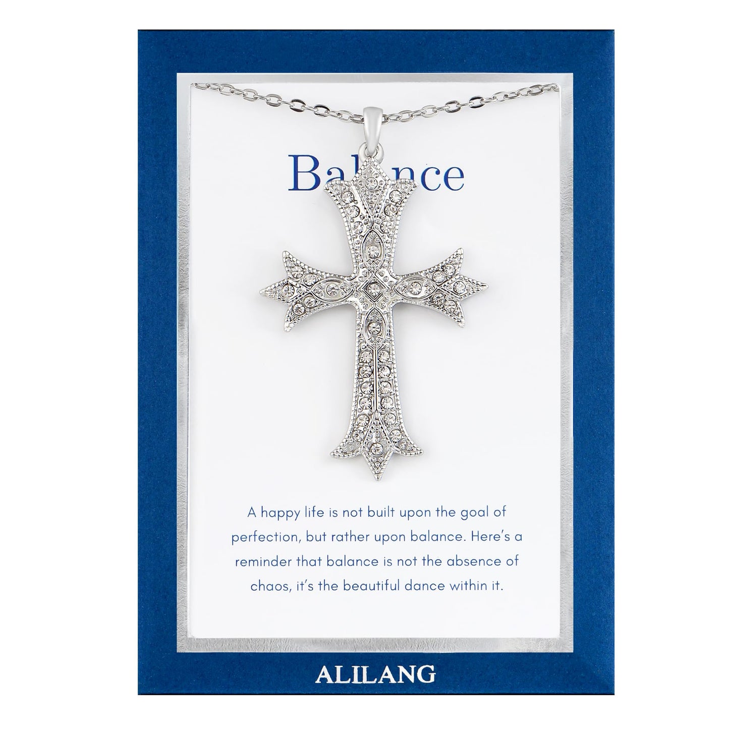 Alilang Silver Tone Clear Crystal Rhinestone Cross Patonce Pendant Necklace with Religious Gift Message Card & Envelope Christian Jewelry Gifts