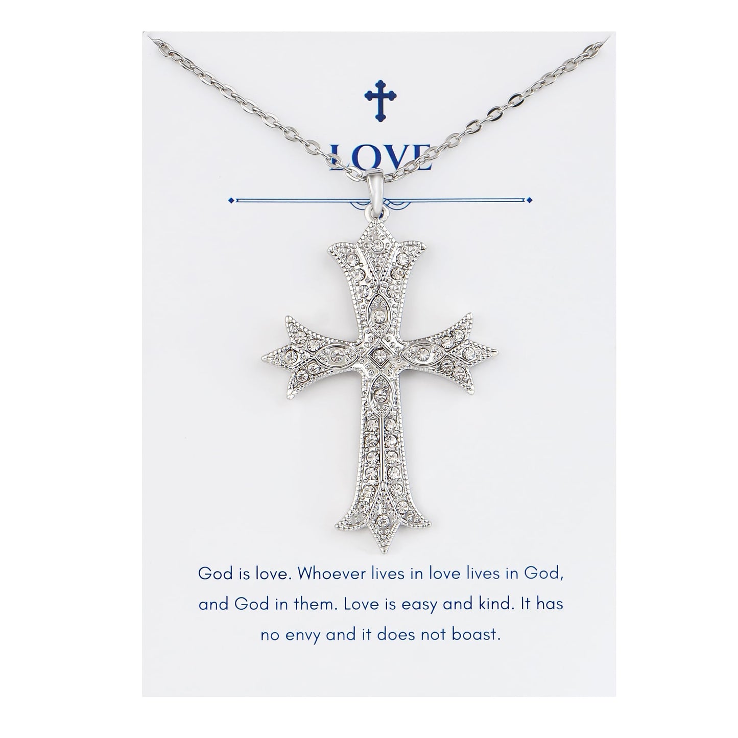 Alilang Silver Tone Clear Crystal Rhinestone Cross Patonce Pendant Necklace with Religious Gift Message Card & Envelope Christian Jewelry Gifts