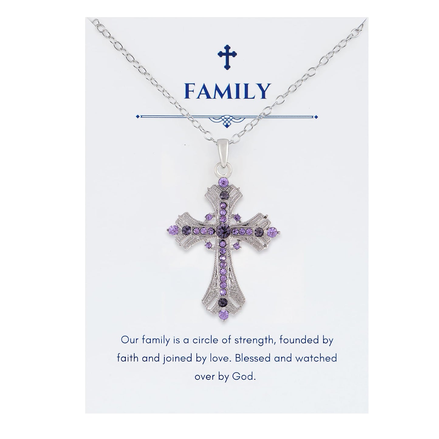 Alilang Purple Lavender Rhinestone Celtic Cross Pendant Necklace with Religious Gift Message Card & Envelope Christian Jewelry Gifts