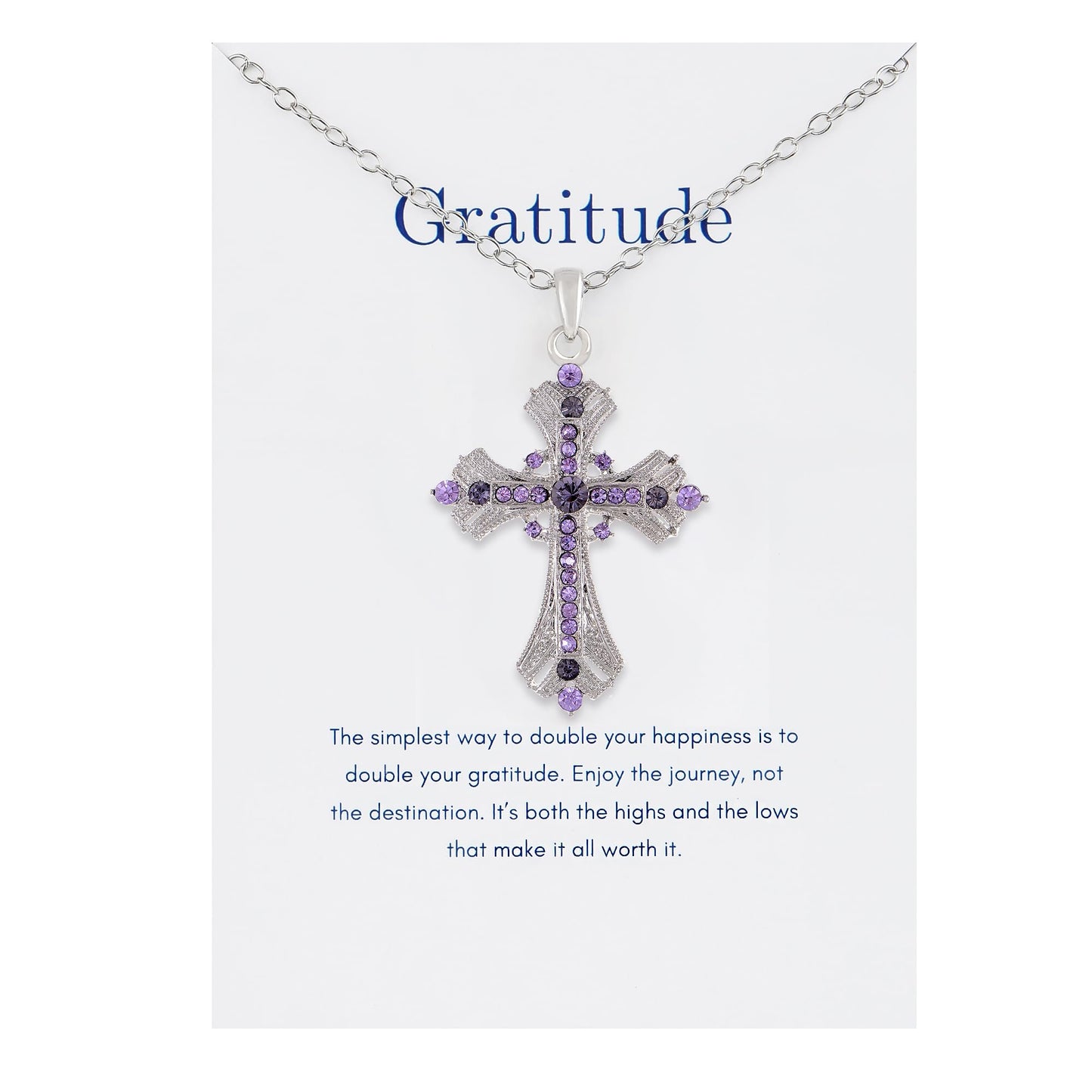 Alilang Purple Lavender Rhinestone Celtic Cross Pendant Necklace with Religious Gift Message Card & Envelope Christian Jewelry Gifts