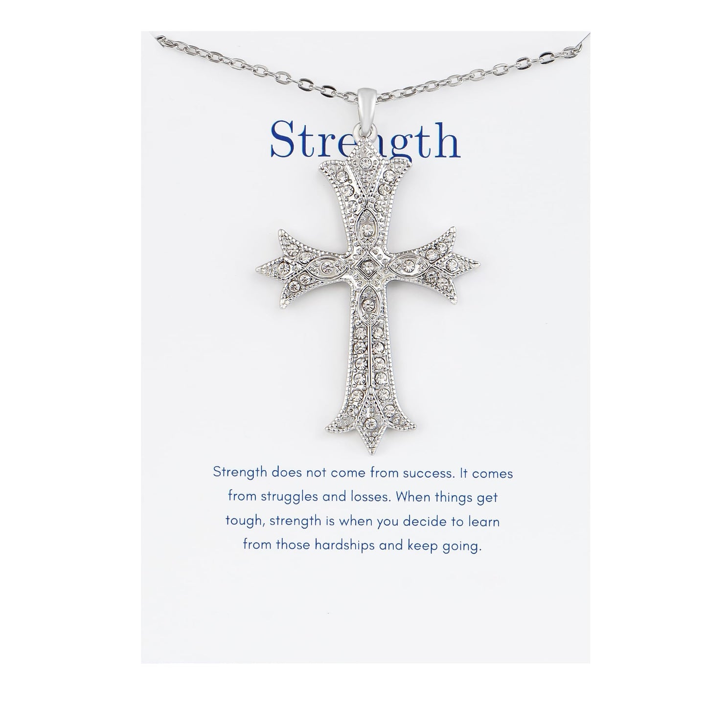 Alilang Silver Tone Clear Crystal Rhinestone Cross Patonce Pendant Necklace with Religious Gift Message Card & Envelope Christian Jewelry Gifts