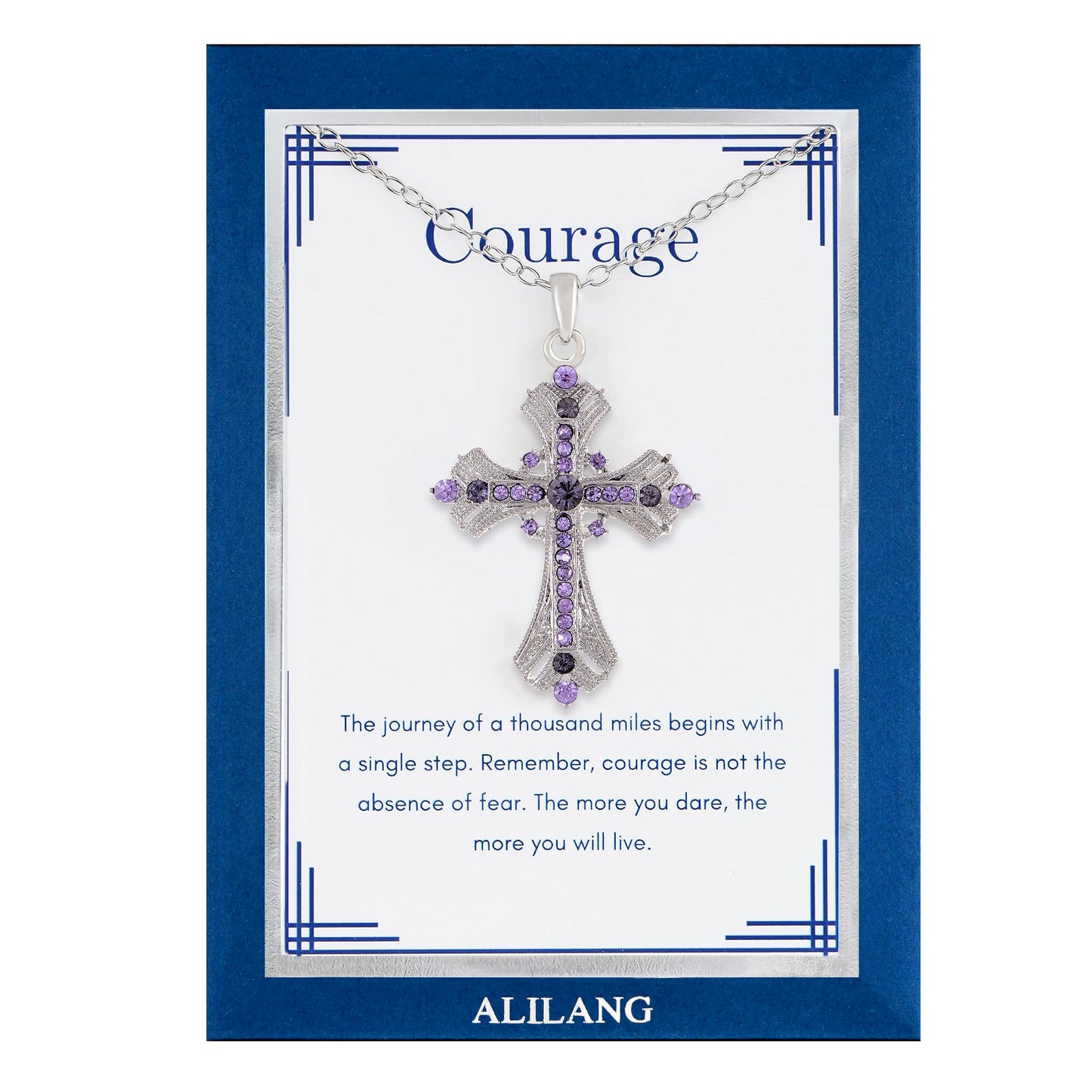 Alilang Purple Lavender Rhinestone Celtic Cross Pendant Necklace with Religious Gift Message Card & Envelope Christian Jewelry Gifts