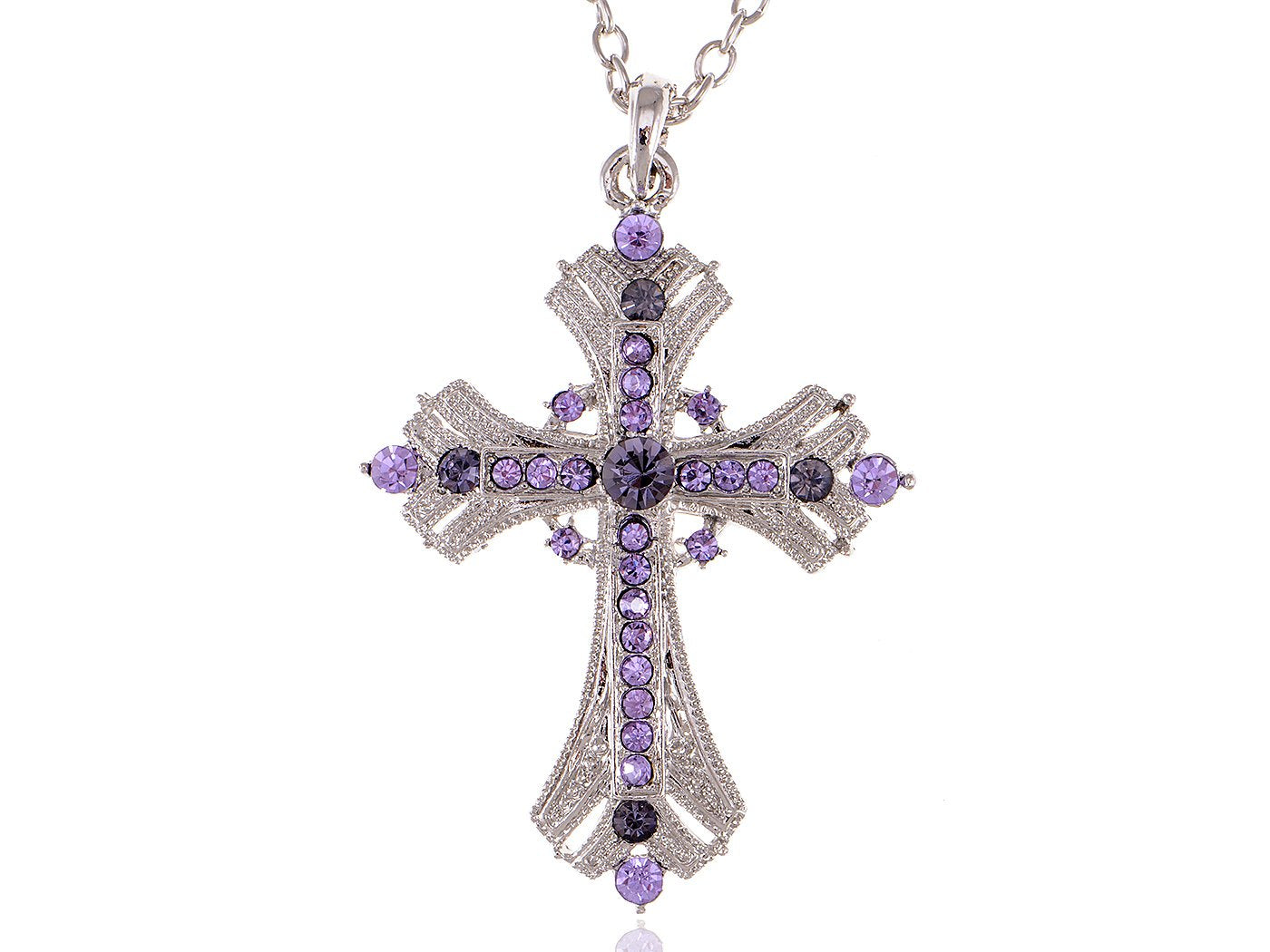 Alilang Purple Lavender Rhinestone Celtic Cross Pendant Necklace with Religious Gift Message Card & Envelope Christian Jewelry Gifts