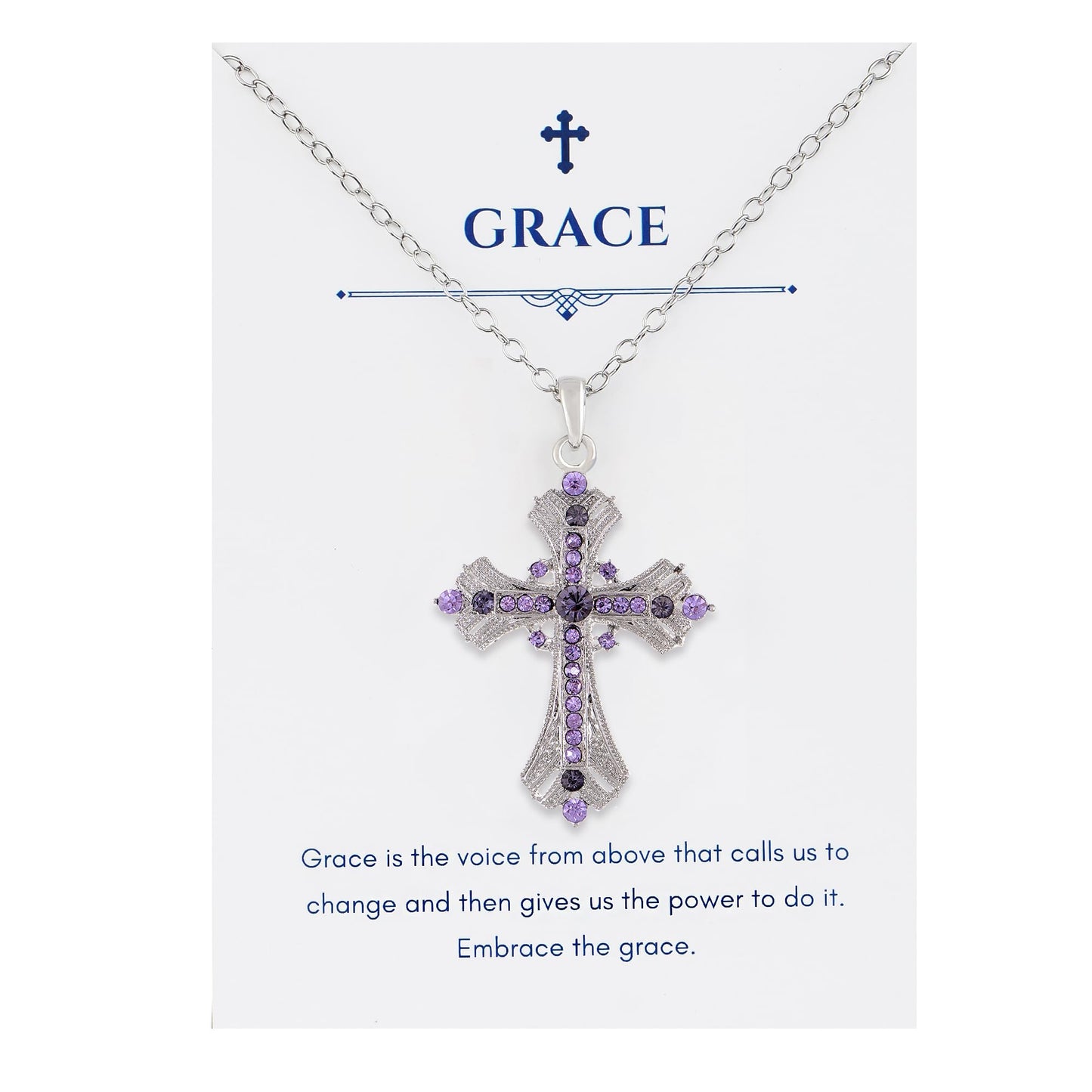 Alilang Purple Lavender Rhinestone Celtic Cross Pendant Necklace with Religious Gift Message Card & Envelope Christian Jewelry Gifts