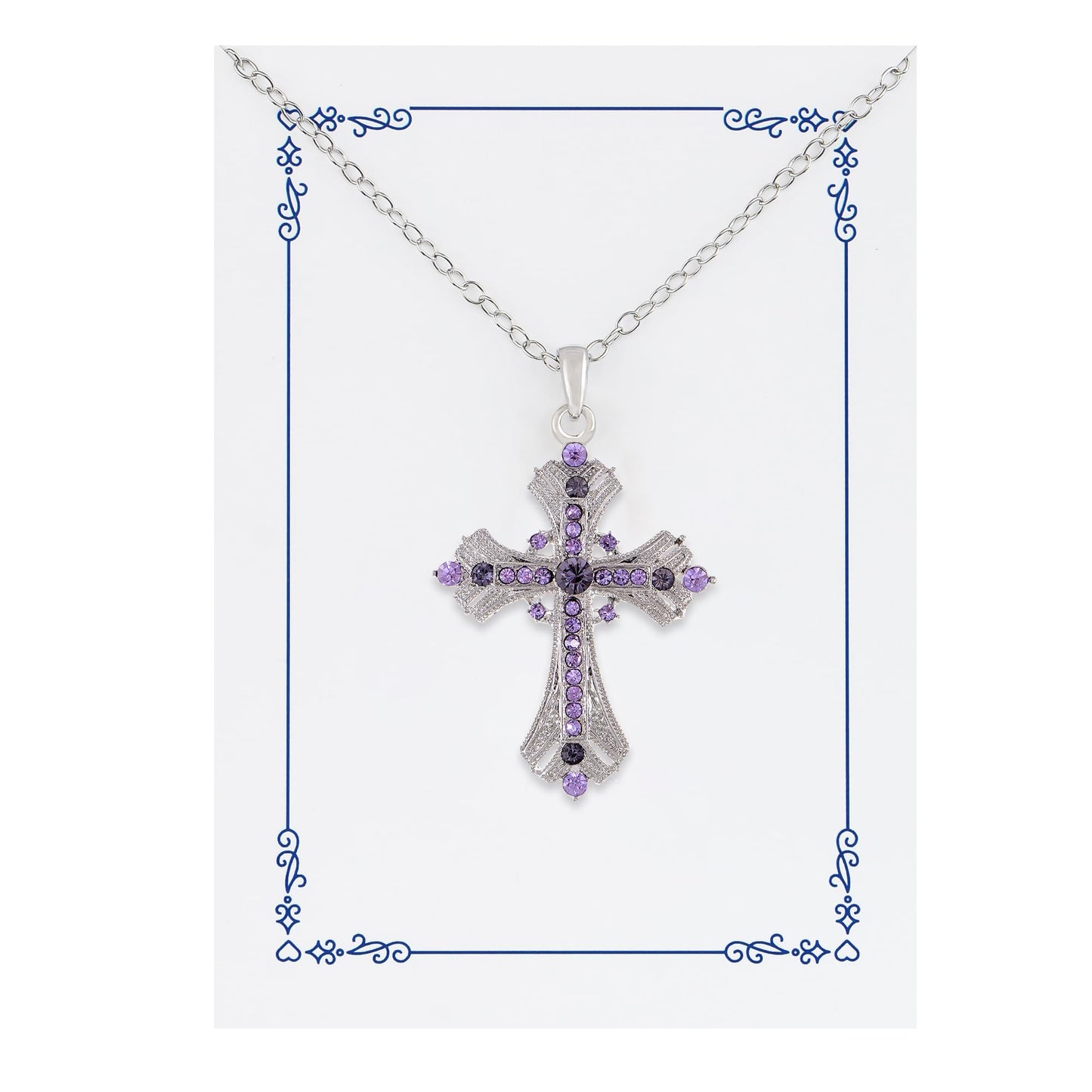 Alilang Purple Lavender Rhinestone Celtic Cross Pendant Necklace with Religious Gift Message Card & Envelope Christian Jewelry Gifts