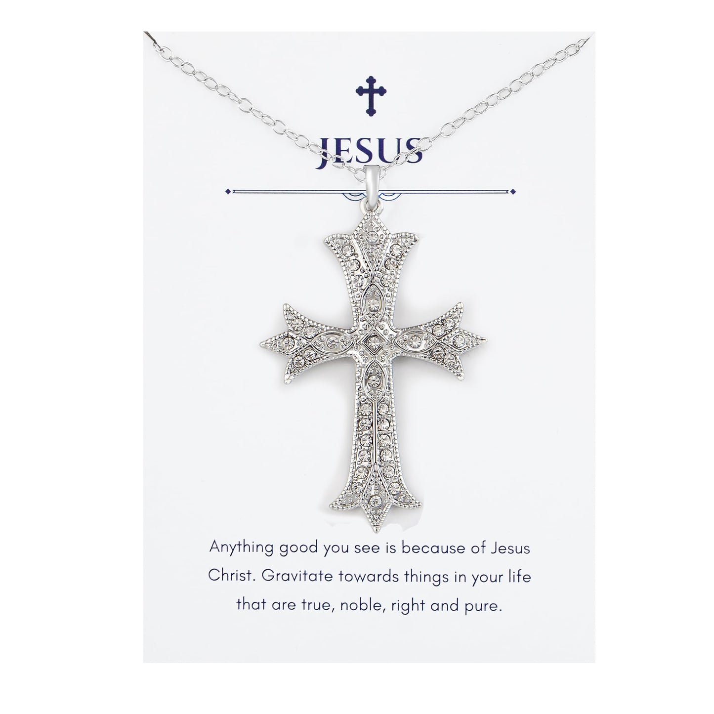 Alilang Silver Tone Clear Crystal Rhinestone Cross Patonce Pendant Necklace with Religious Gift Message Card & Envelope Christian Jewelry Gifts