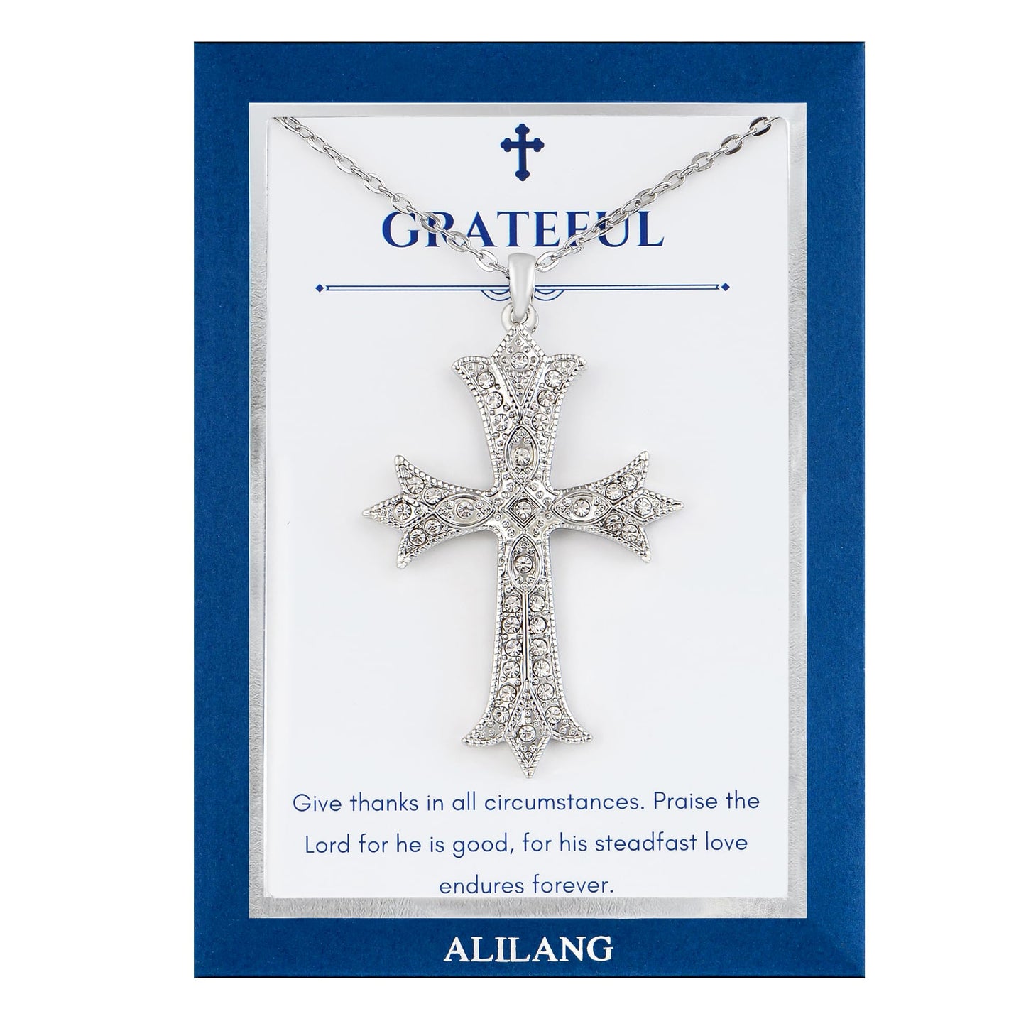 Alilang Silver Tone Clear Crystal Rhinestone Cross Patonce Pendant Necklace with Religious Gift Message Card & Envelope Christian Jewelry Gifts