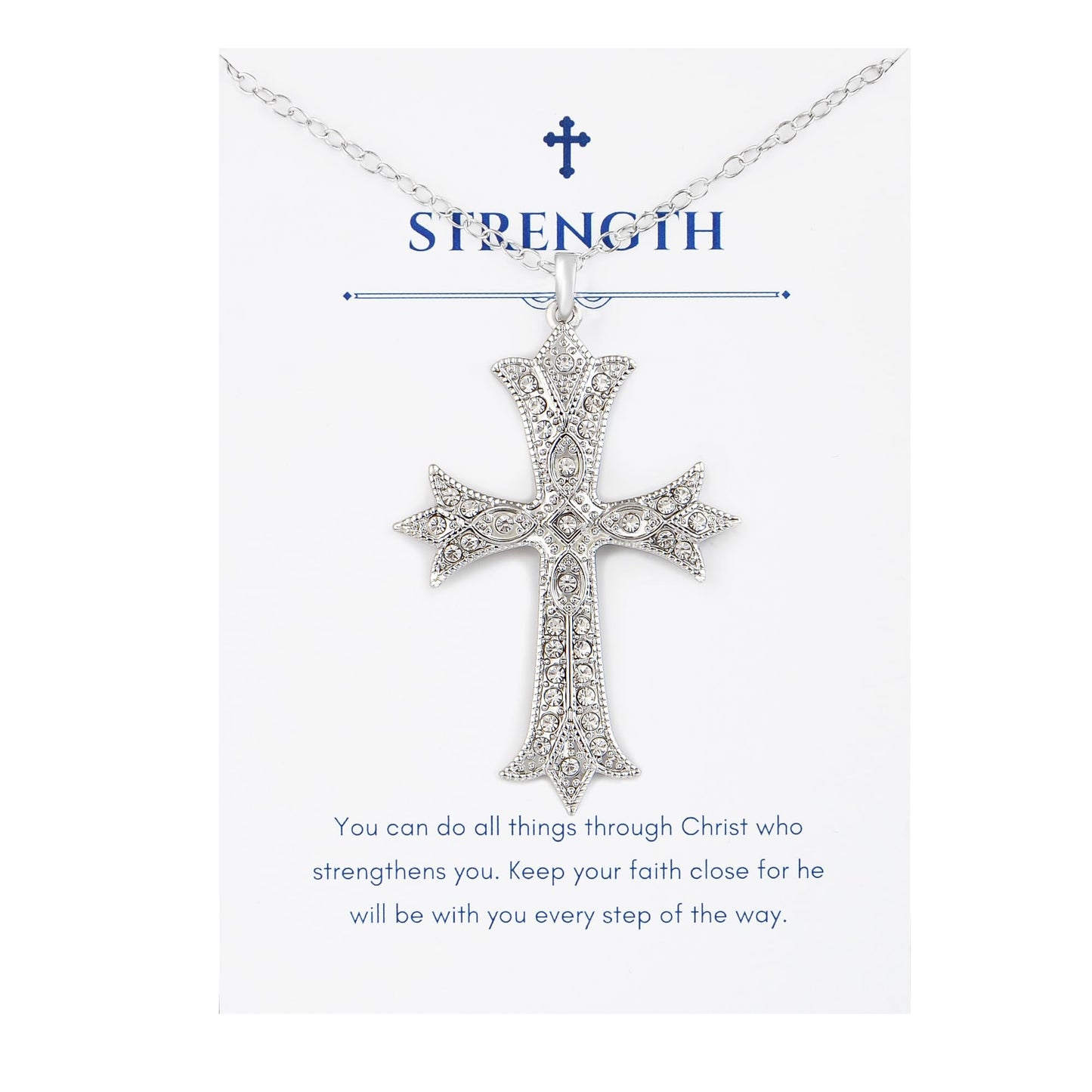 Alilang Silver Tone Clear Crystal Rhinestone Cross Patonce Pendant Necklace with Religious Gift Message Card & Envelope Christian Jewelry Gifts