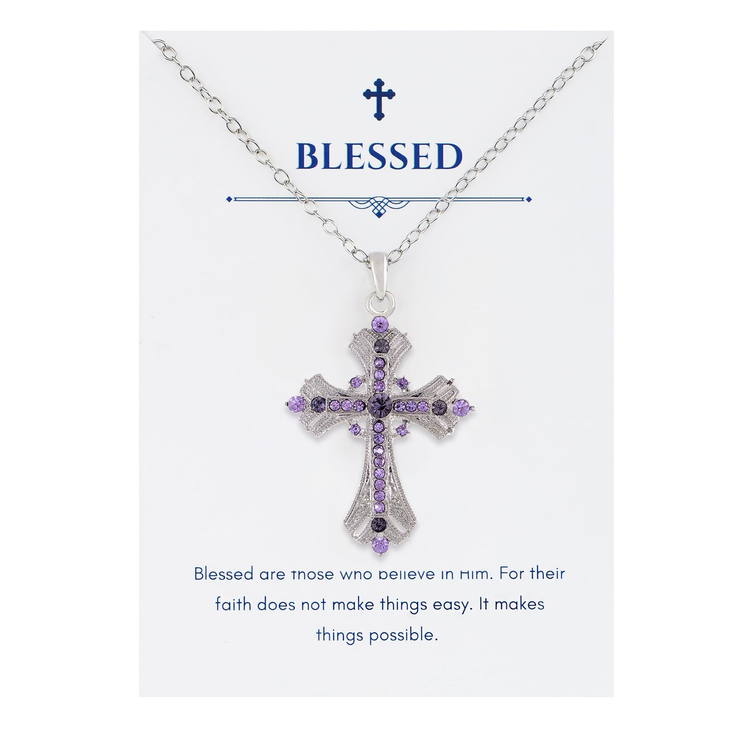 Alilang Purple Lavender Rhinestone Celtic Cross Pendant Necklace with Religious Gift Message Card & Envelope Christian Jewelry Gifts