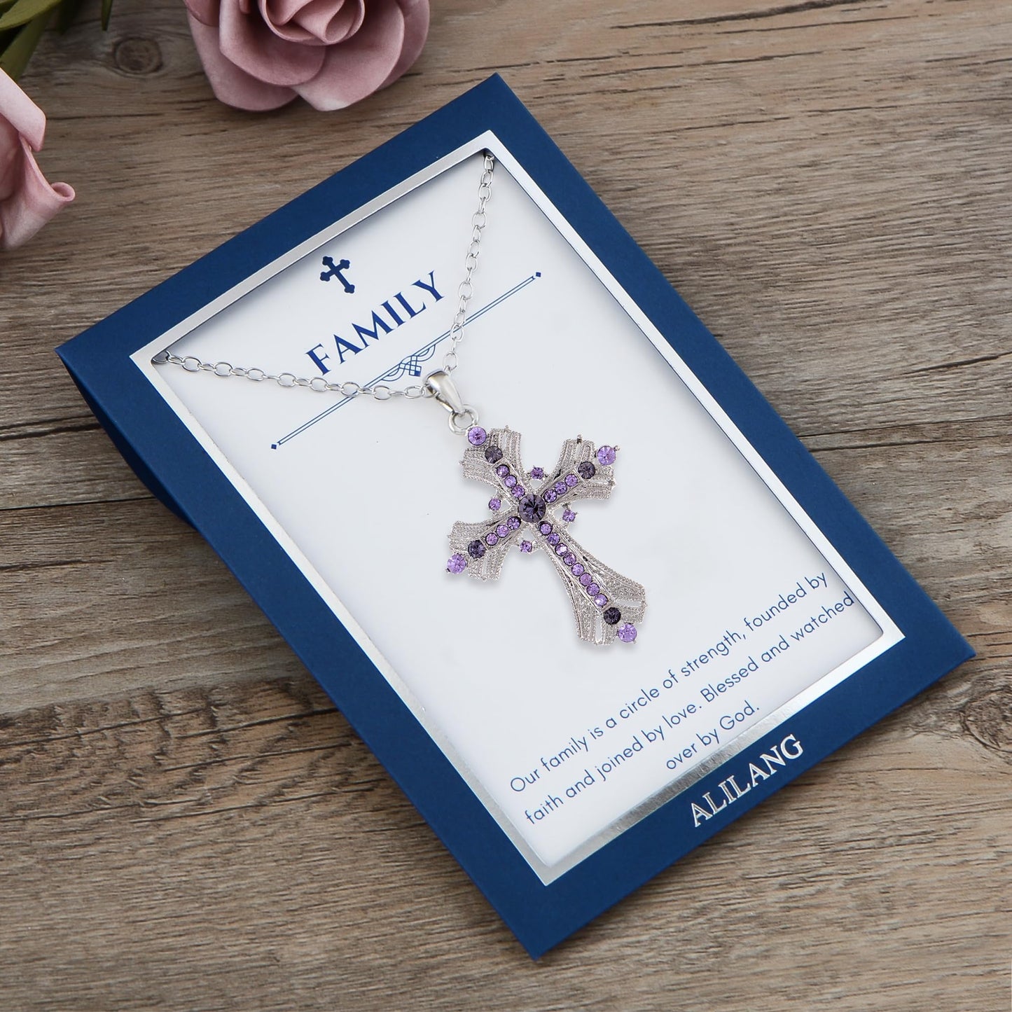 Alilang Purple Lavender Rhinestone Celtic Cross Pendant Necklace with Religious Gift Message Card & Envelope Christian Jewelry Gifts